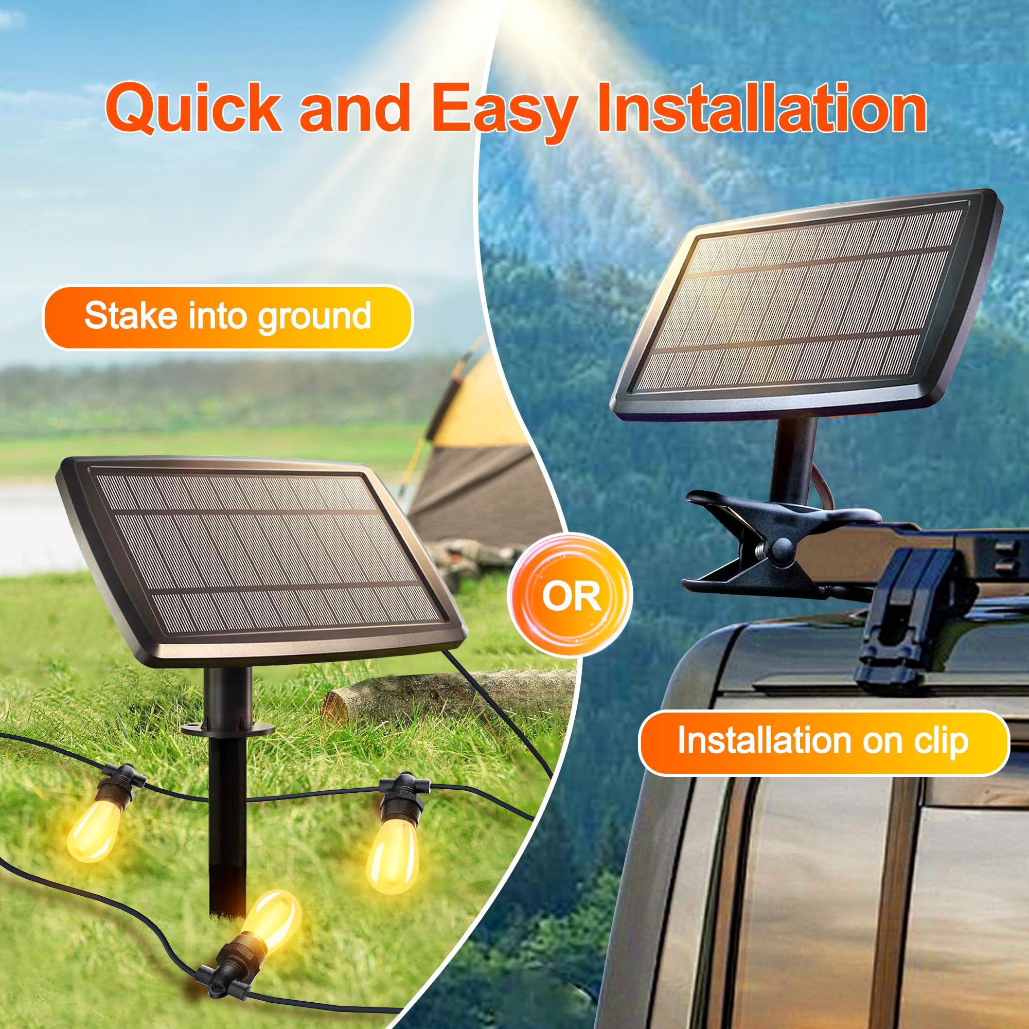 Stright Solar String Lights 55FT with Remote Control & USB, Warm White E12 S14 Bulbs, 17 Waterproof Sockets for Patio & Garden