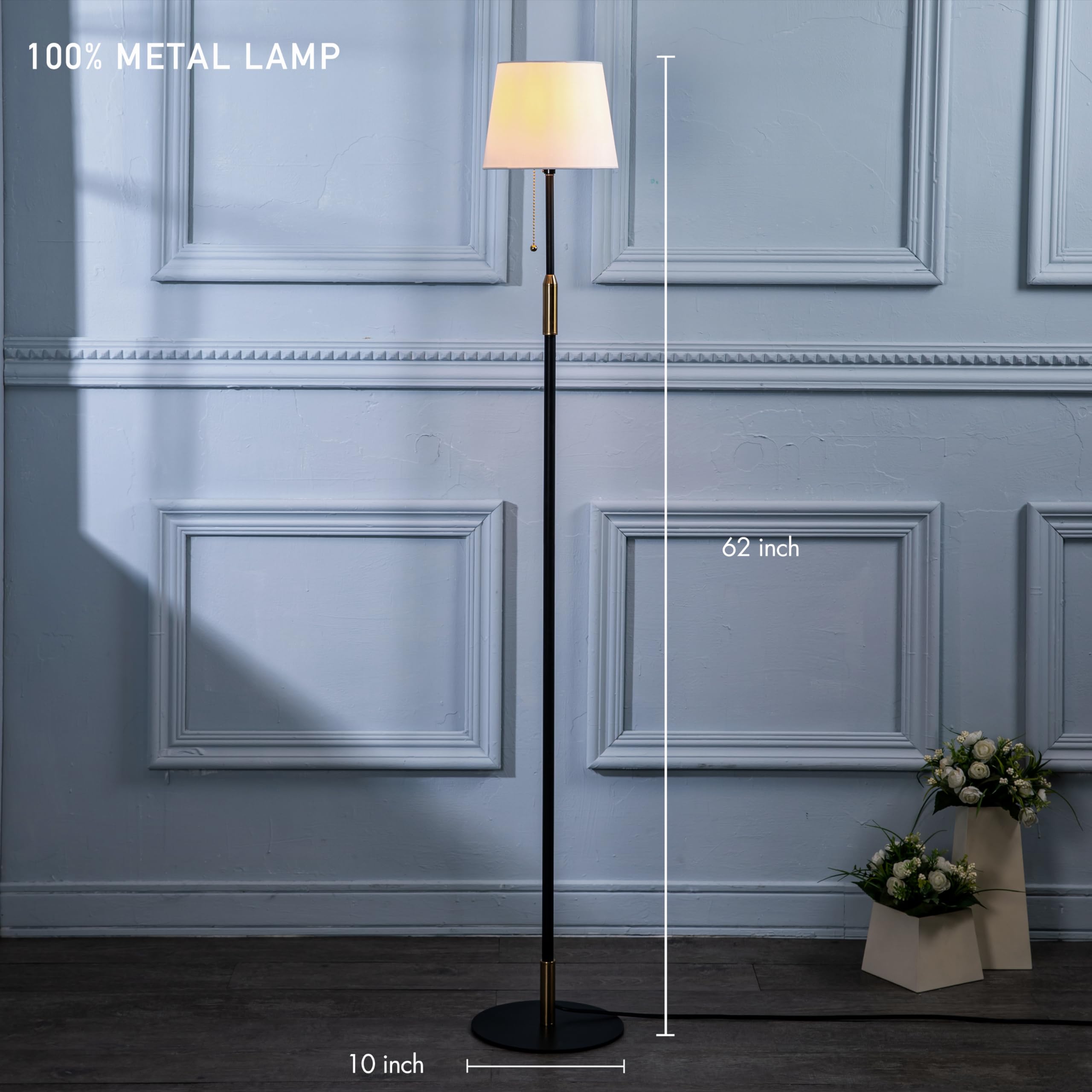 O'Bright Velum - Classic Floor Lamp, Elegant Linen Shade, Pull Chain Switch, Luxury Gold Handle, Modern Minimalist Design - Perf