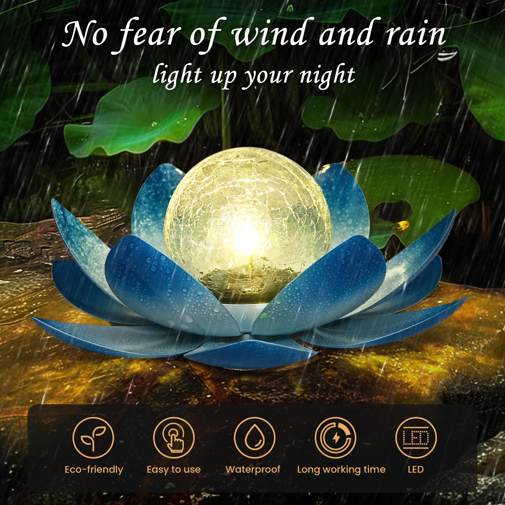 Gigalumi Solar Light Outdoor Garden Decor, Lotus Flower Light Crackle Globe Glass Lantern Outdoor Table Decor Waterproof For Pat