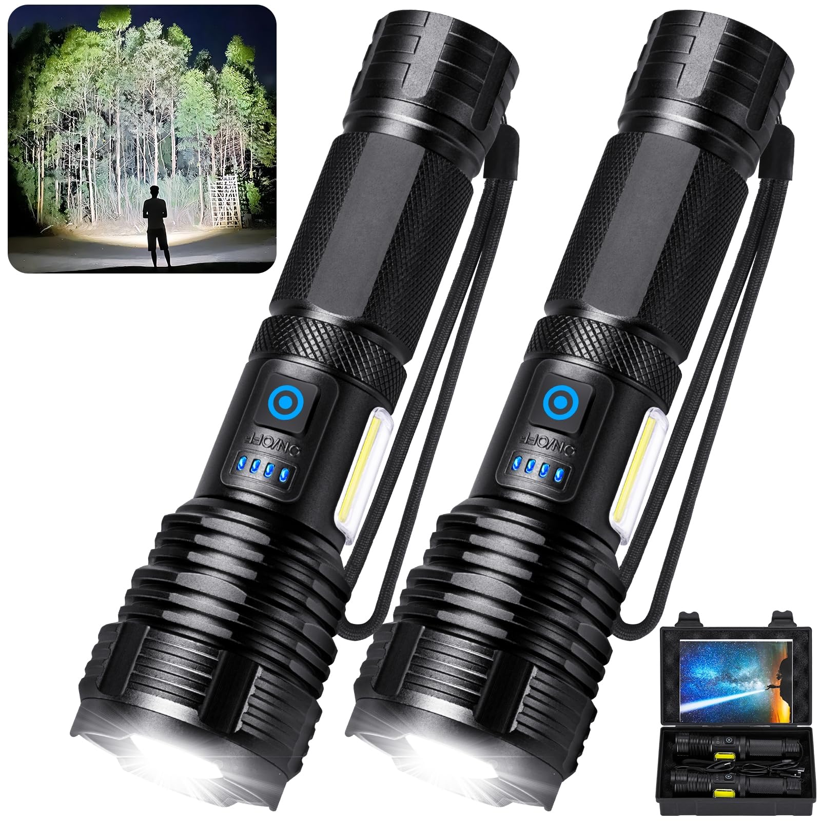 Flashlight Rechargeable Flashlights High Lumens  99 000 LM Bright LED Flashlight Powered Flash Light  USB Rechargeable Flashlights & Waterproof Handheld Flash lights for Home Camping Hiking(2 Pack)