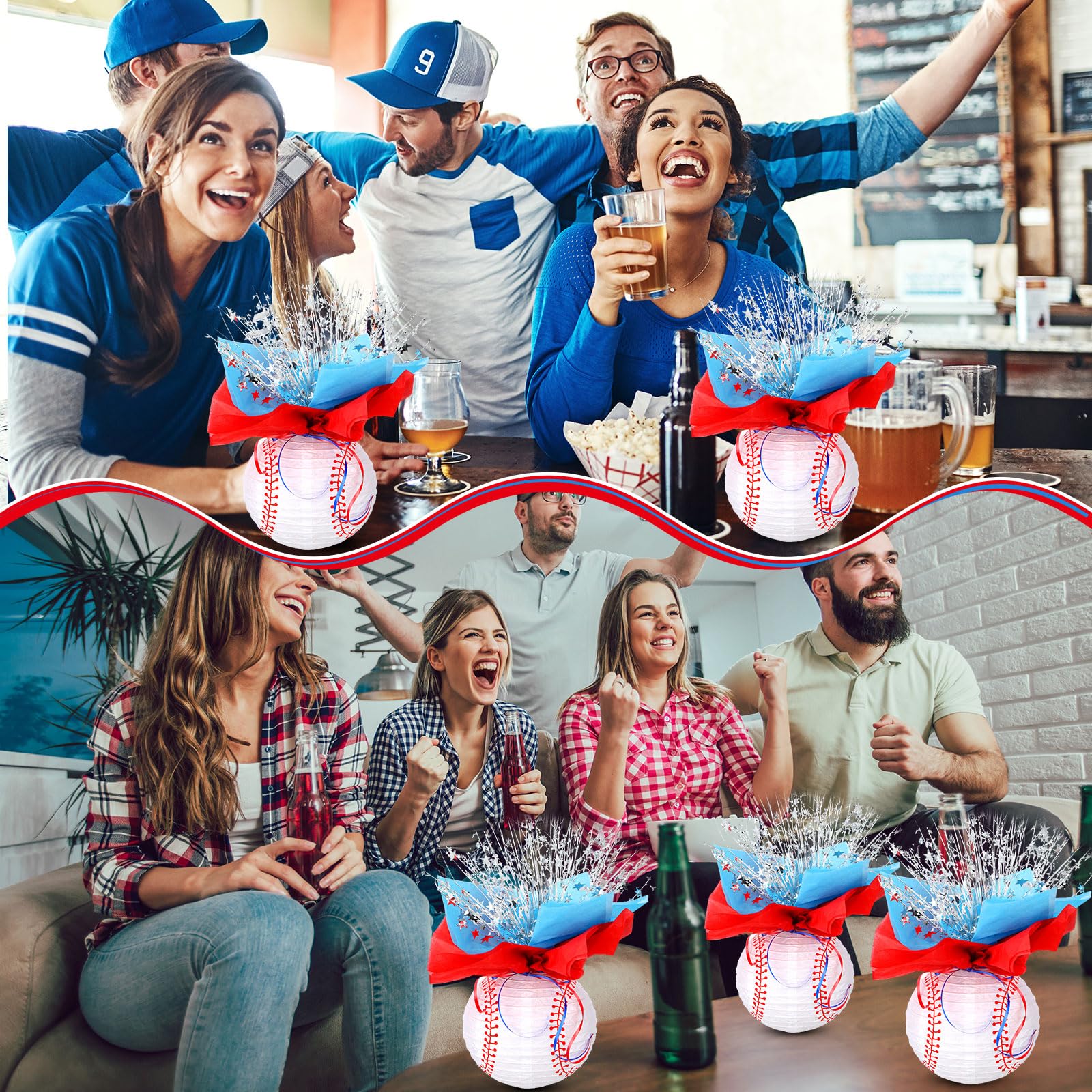 Rossesay 26 Pieces Baseball Paper Lanterns - Colorful Party Decorations with Metallic Foil Wrapping, Perfect for Sports Birthday Celebrations