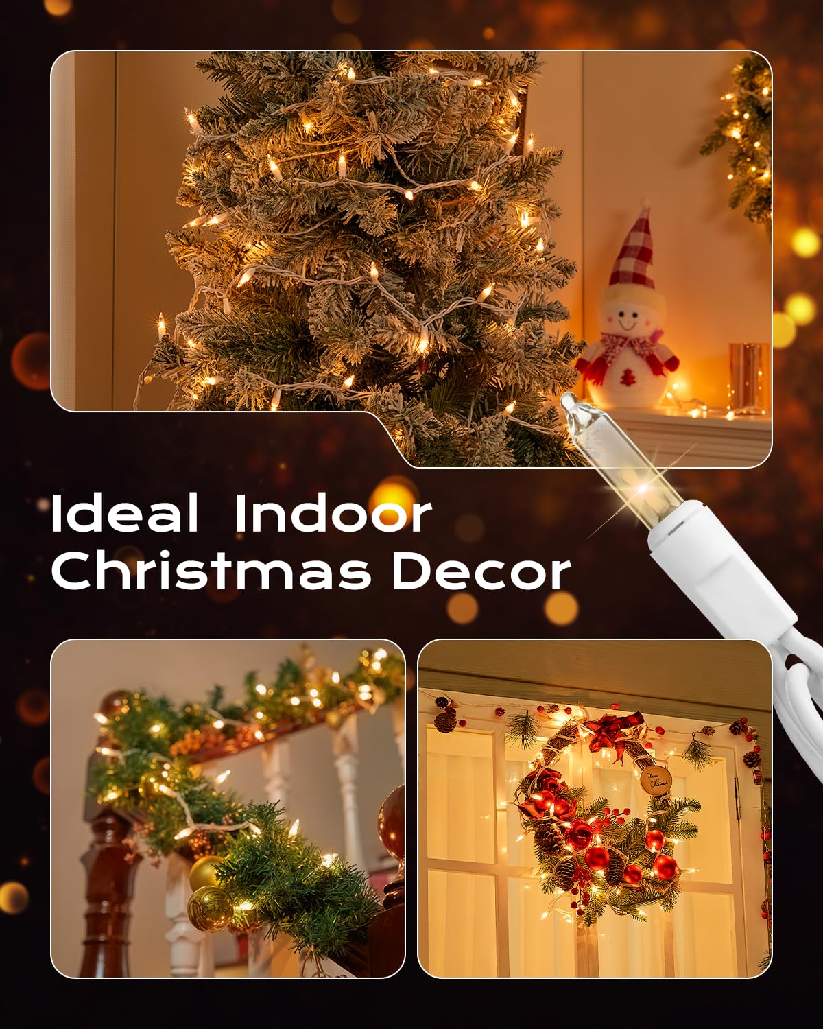 Brightown Clear Christmas String Lights  200-Count 51.5Ft Incandescent Bulb Mini Lights For Indoor Holiday Decor  Christmas Tree Garland Wedding Party Multi-Use Festival Decoration  White Wire