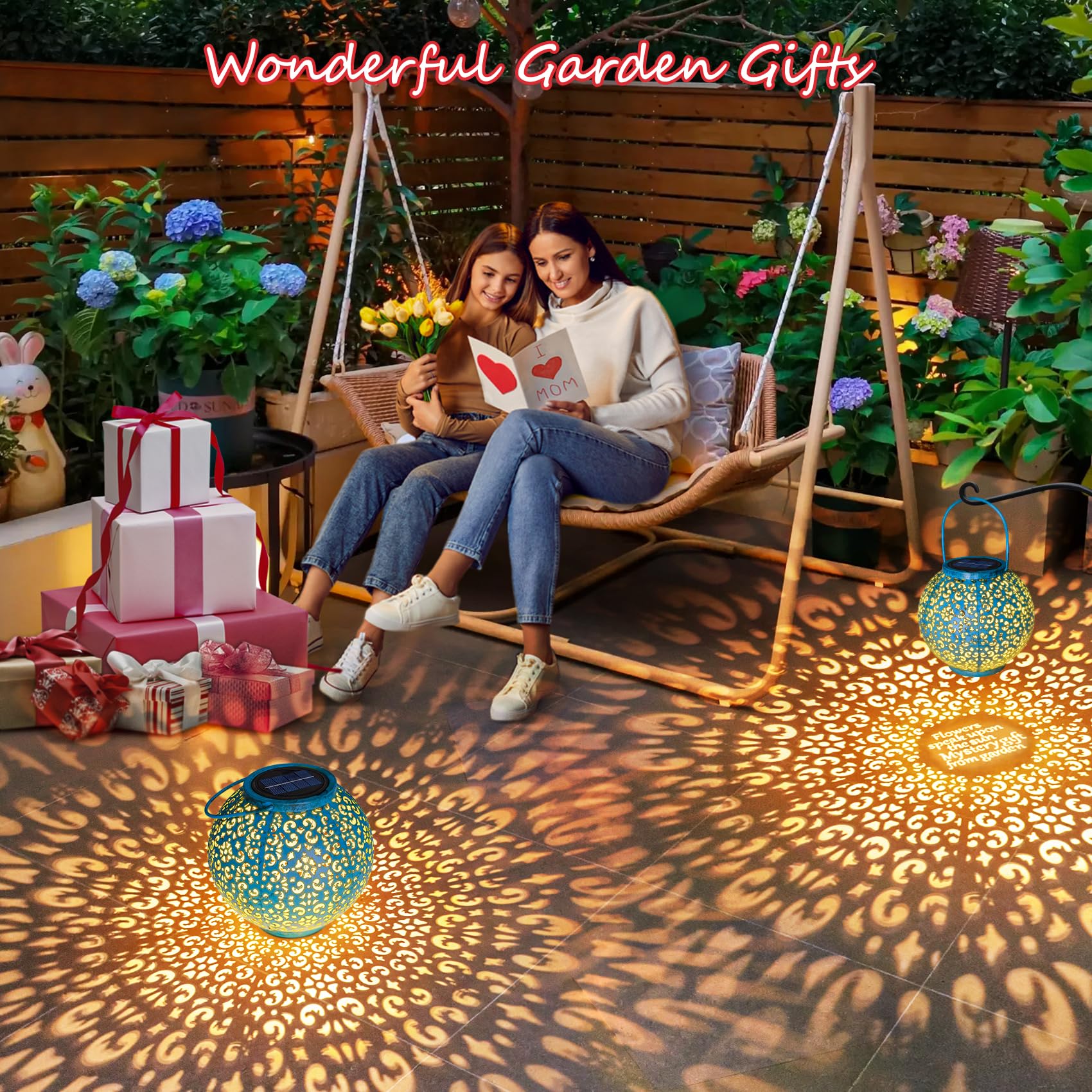 HOMEIMPRO Solar Lantern Hanging Garden Light, Metal Table Lamp, Waterproof, Large, Teal Blue, Model dd526