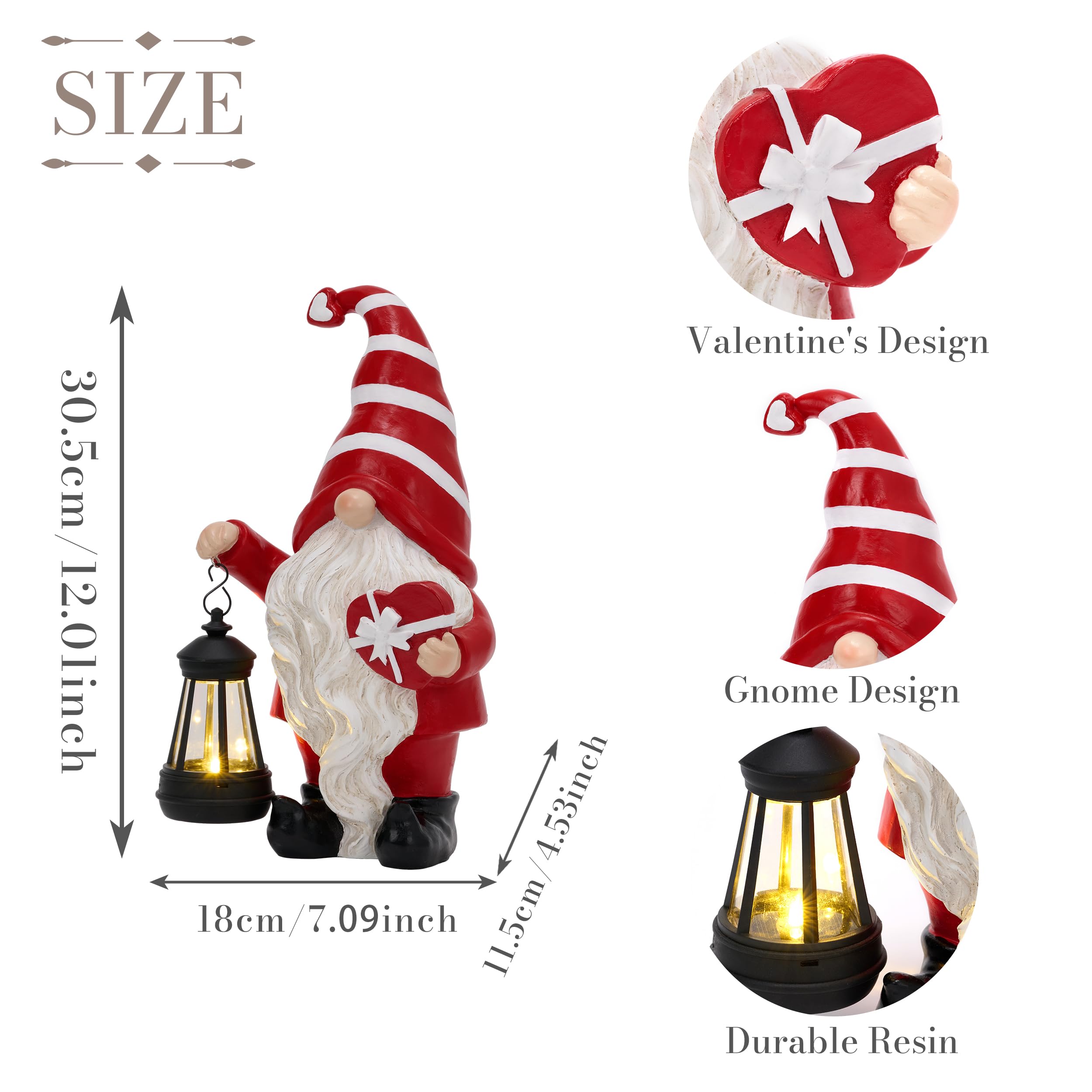 Teresa'S Collections Valentine'S Day Decorations For Outdoor Decor, Resin Garden Gnome Holding Gift & Lantern With Solar Lights