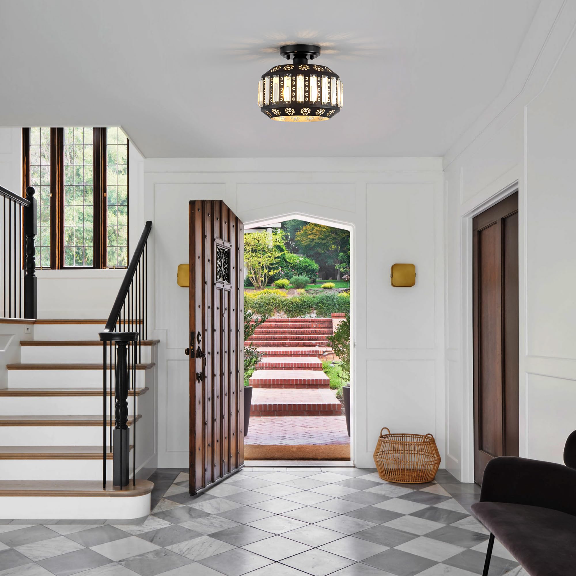 Zlepmlla Black Ceiling Light Fixture Vintage Light Fixture Ceiling Mount, French Country Ceiling Light For Bedroom Kitchen Hallw