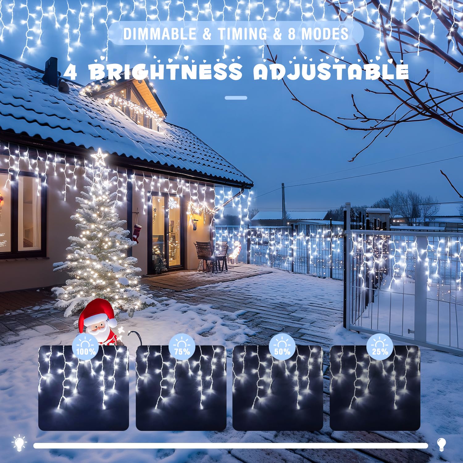 JMEXSUSS Icicle Lights - 400 LED White 38.8ft Outdoor Christmas Decor, Connectable for Patio & Holiday Weddings, Model EXS-I-0400