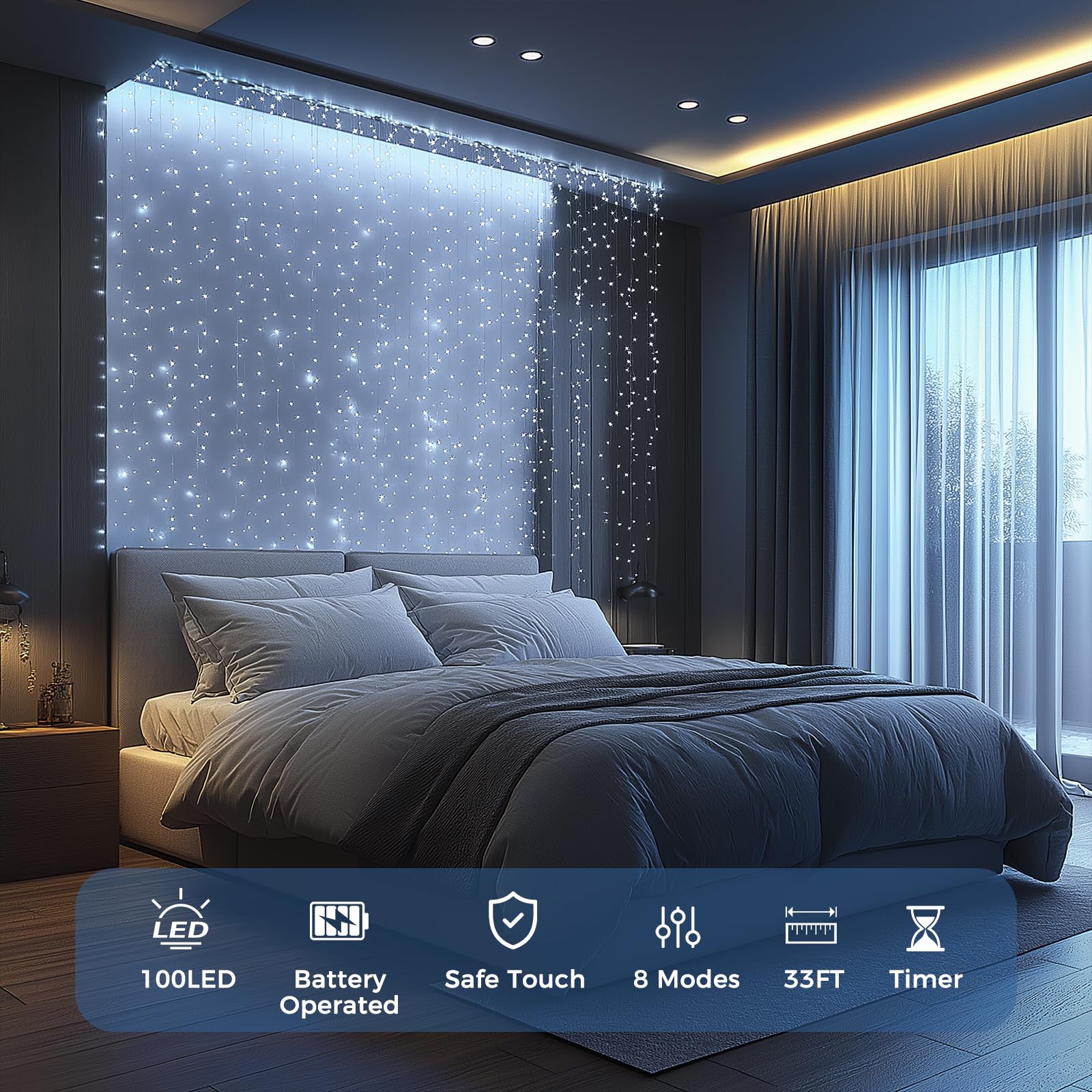 Wdtpro Fairy Lights Battery Operated With Remote, 33Ft 100 Led Battery Powered String Lights With Timer, Outdoor Waterproof 8 Modes Twinkle Lights For Bedroom Indoor Christmas Decor White, 4 Pack