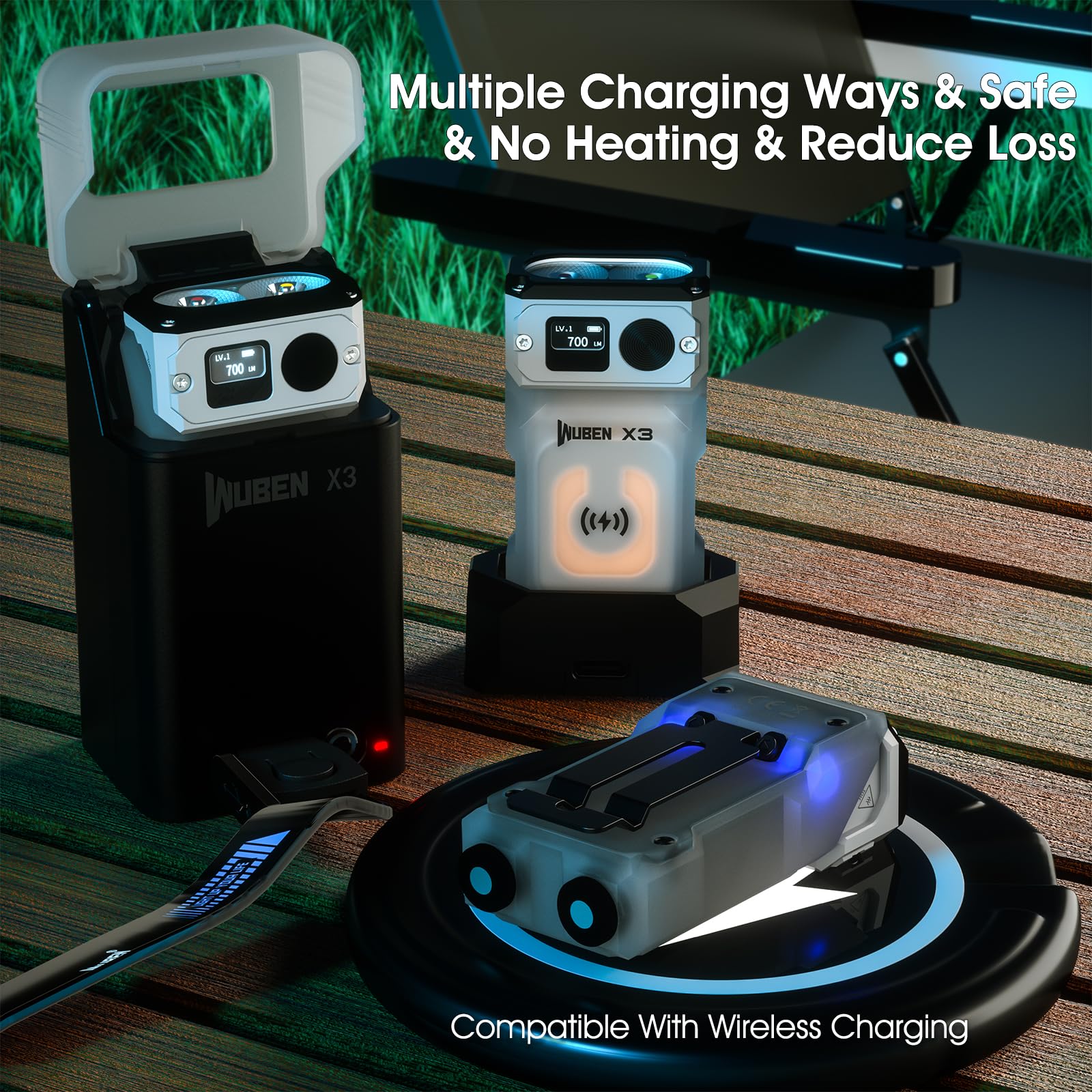 Wuben X3 Mini Flashlight With Rechargeable Charging Box 180 Degree Edc Keychain Flashlight Twist Ip65 Waterproof Magnet Pocket F