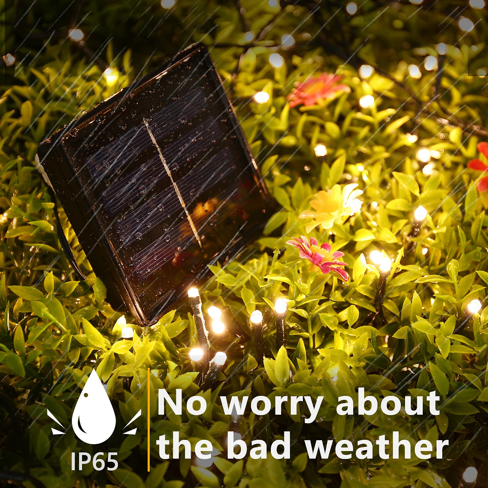 Flacchi Solar Christmas Lights, 400 LED, 8 Modes, Waterproof, 2 Pack, Warm White, Outdoor String Lights for Garden and Patio