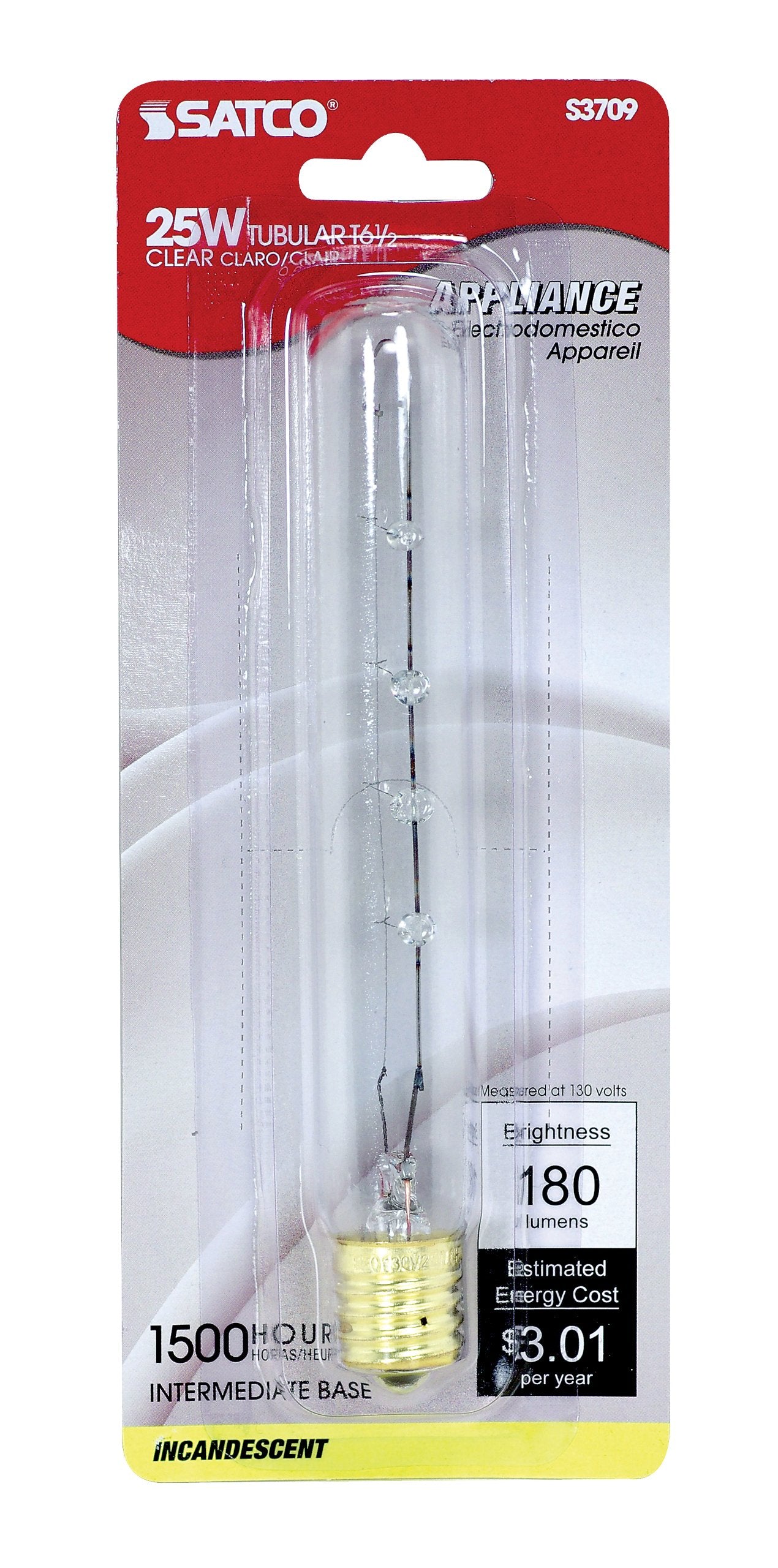 Satco S3709 130V Intermediate Base 25-Watt T6.5 Light Bulb, Clear
