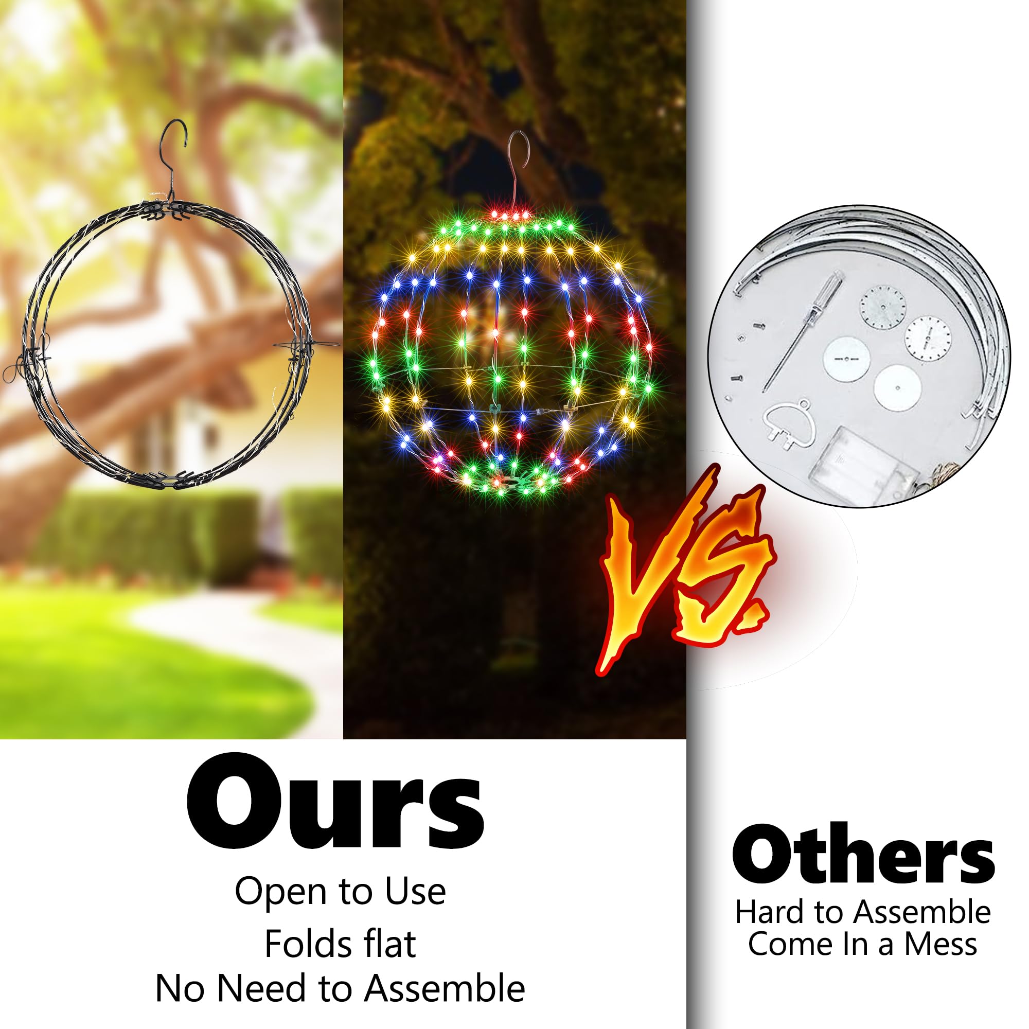 Joomer Christmas Solar Ball Lights  13In & 11In Foldable Metal Sphere Lights Waterproof 8 Modes With Hook  Solar Powered Hanging Globe Light For Outdoor Christmas Decor (2 Pack  Multicolor)