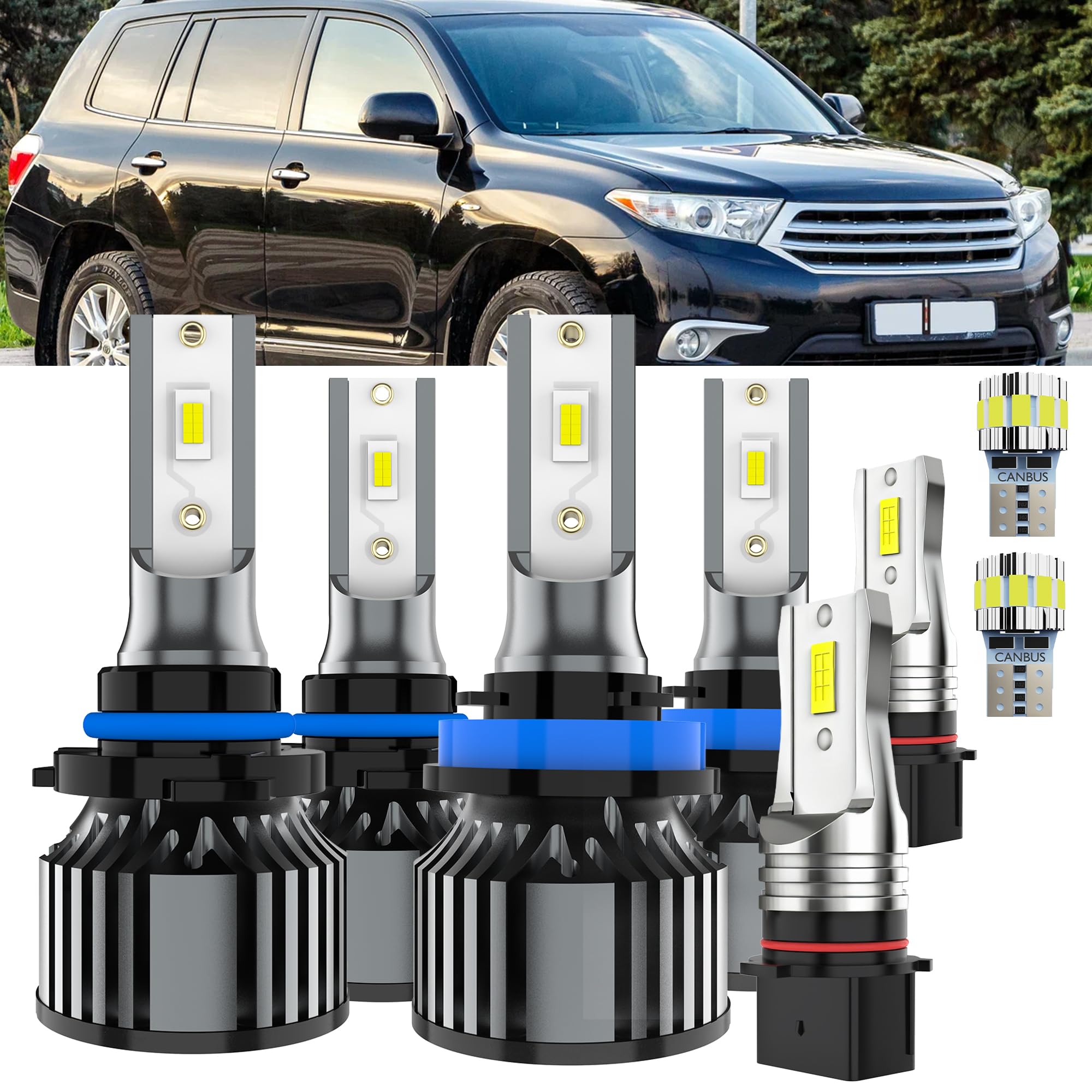AYOTZIH Bulbs Fit For Toyota Highlander 2011-2013, High Beams+ Low Beams+ Fog Lights+ License Plate Lights Combo, 400% Brightnes