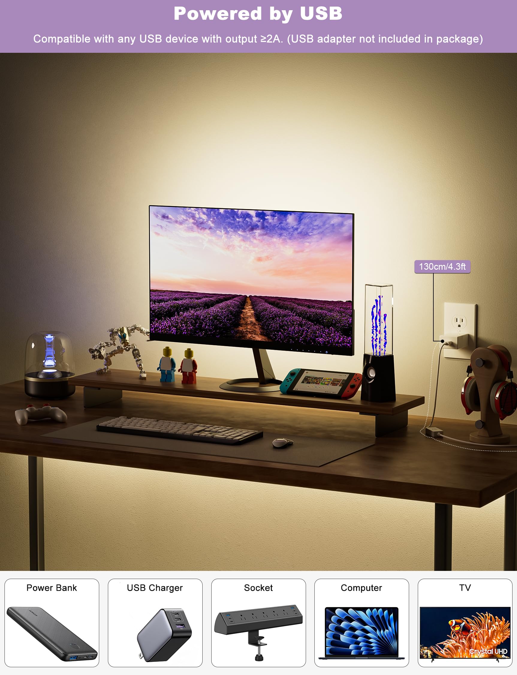 Miwise Led Strip Lights,Super Bright 5V Usb Cob Tape Light 6.56Ft/2M 4000K Natural White With Touch Dimmer Switch,Cri90+ Flexibl