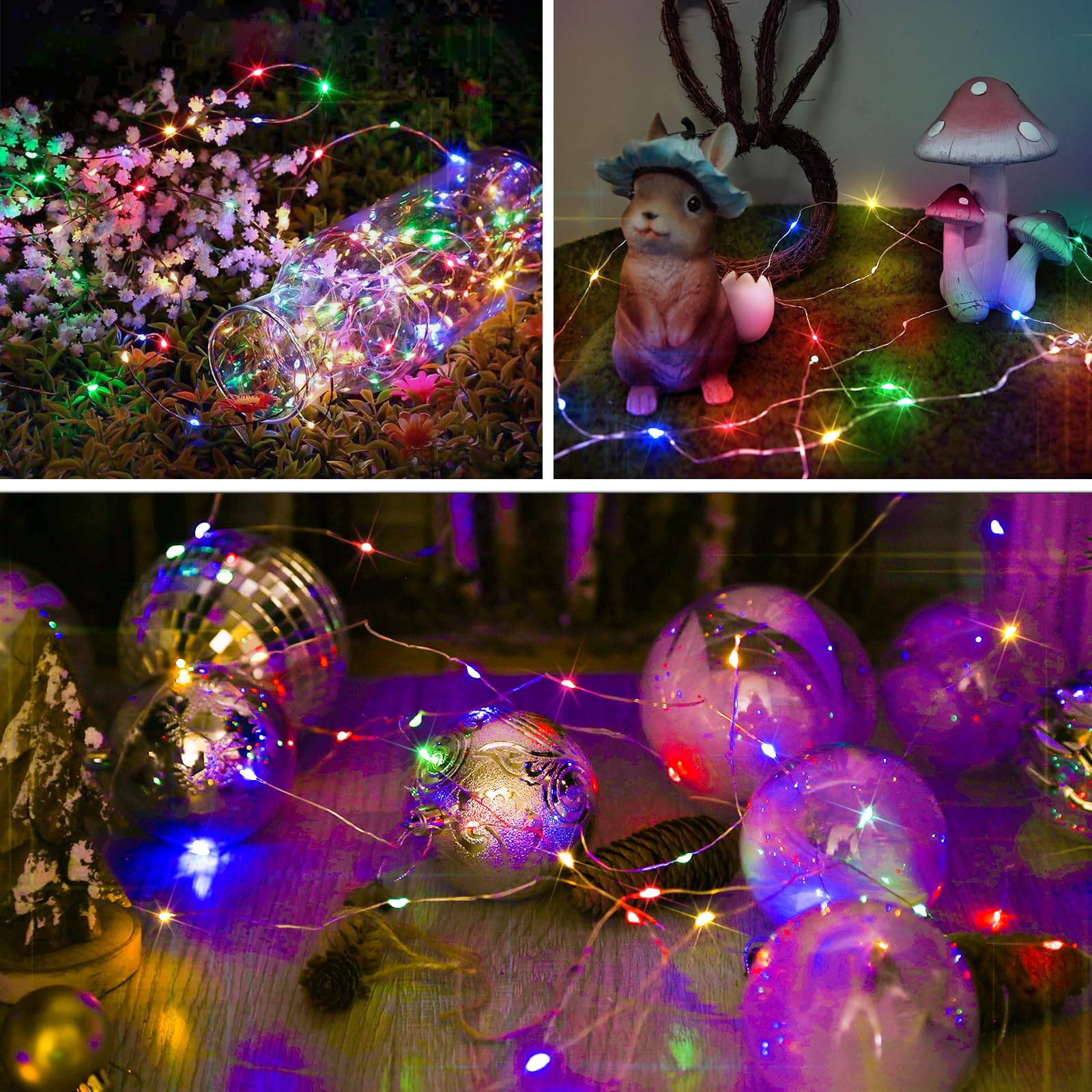 suddus Solar Fairy String Lights - 100 LED Multicolor, 33ft, 2 Pack for Outdoor Garden Decoration
