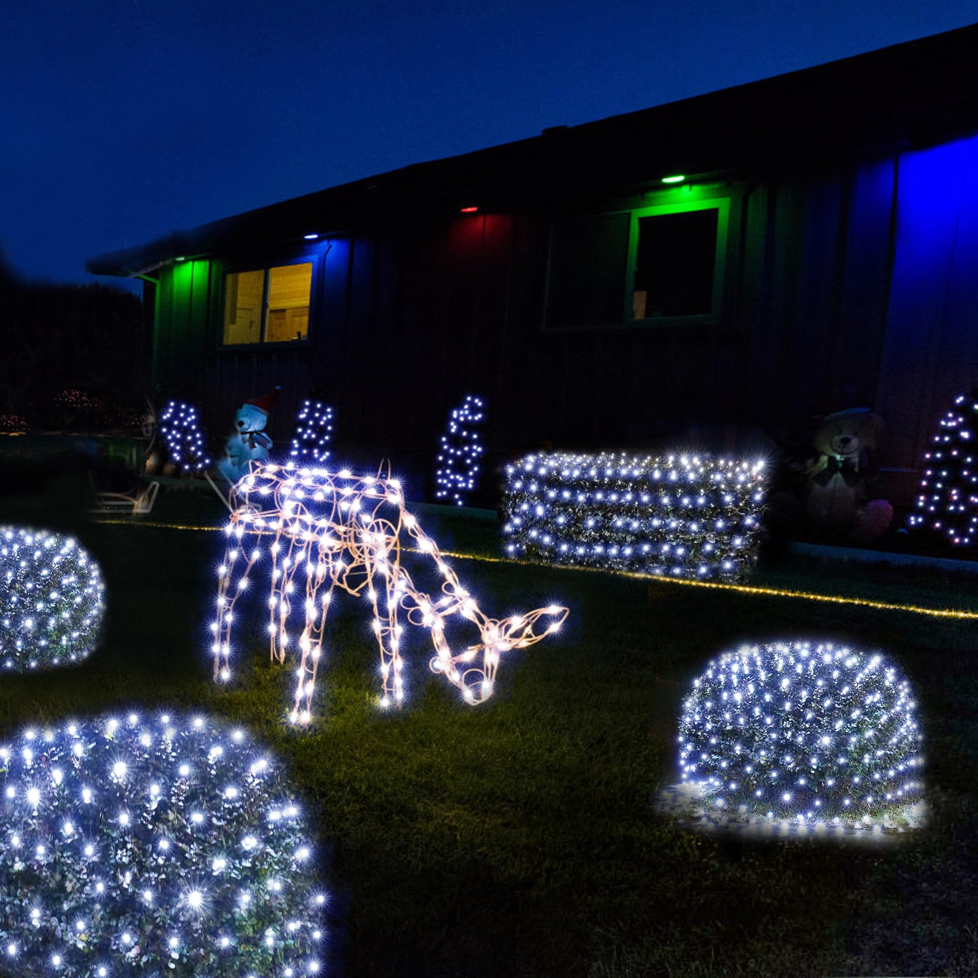 Wbao Solar Christmas Net Lights, 200Led 8.4Ft X 5.2Ft Christmas Bush Lights With Remote, 8 Lighting Modes, Timer, Waterproof Des
