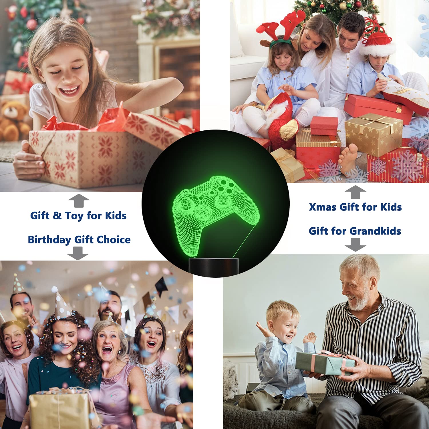 3D Gamepad Night Light, Game Console Illusion Lamp With Remote + Touch 16 Color Flashing Changing + Timer Desk Lamps Kids Room D