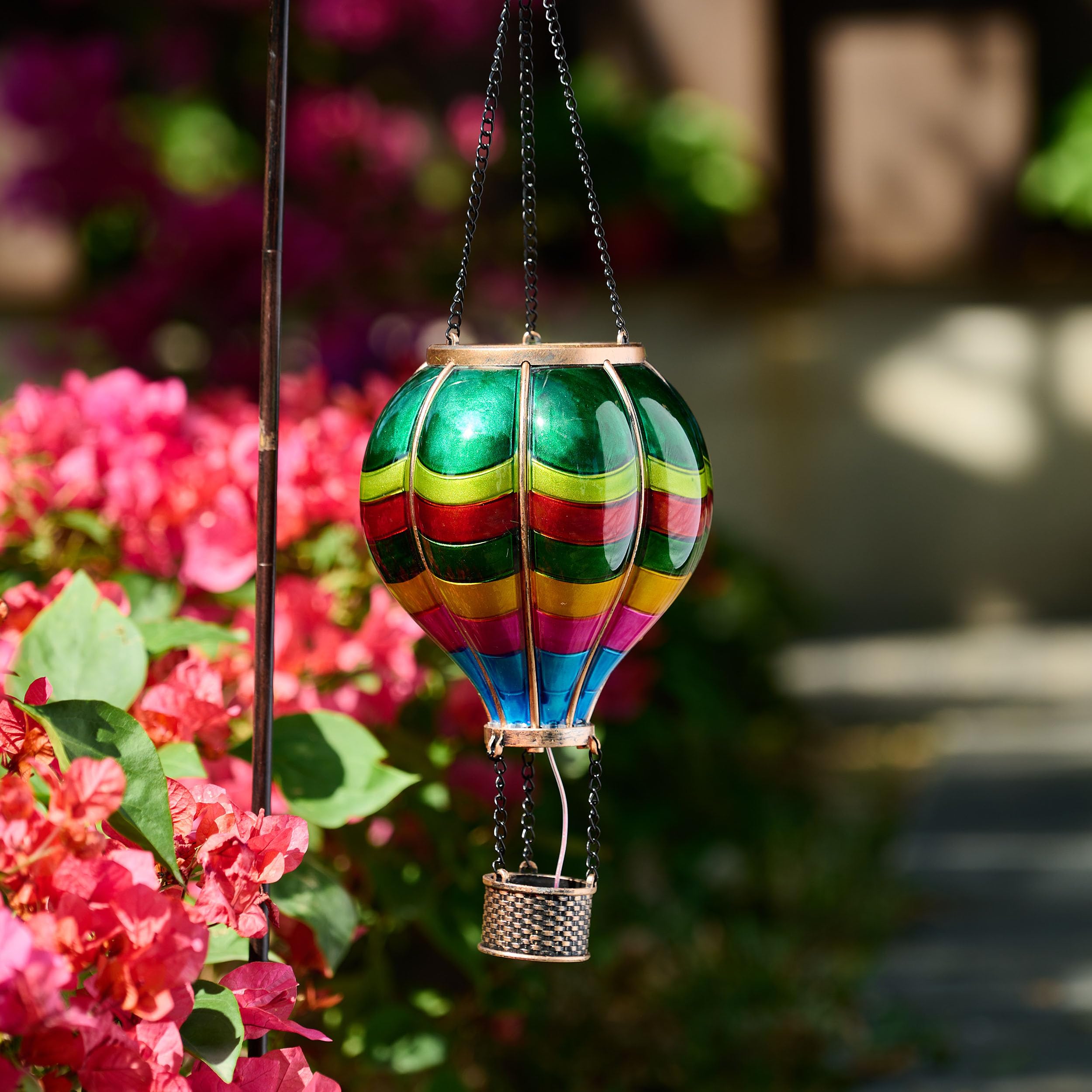 Teresa'S Collections Patriotic Hot Air Balloon Solar Lantern For Garden Decor Halloween Christmas Party,Hanging Flickering Flame