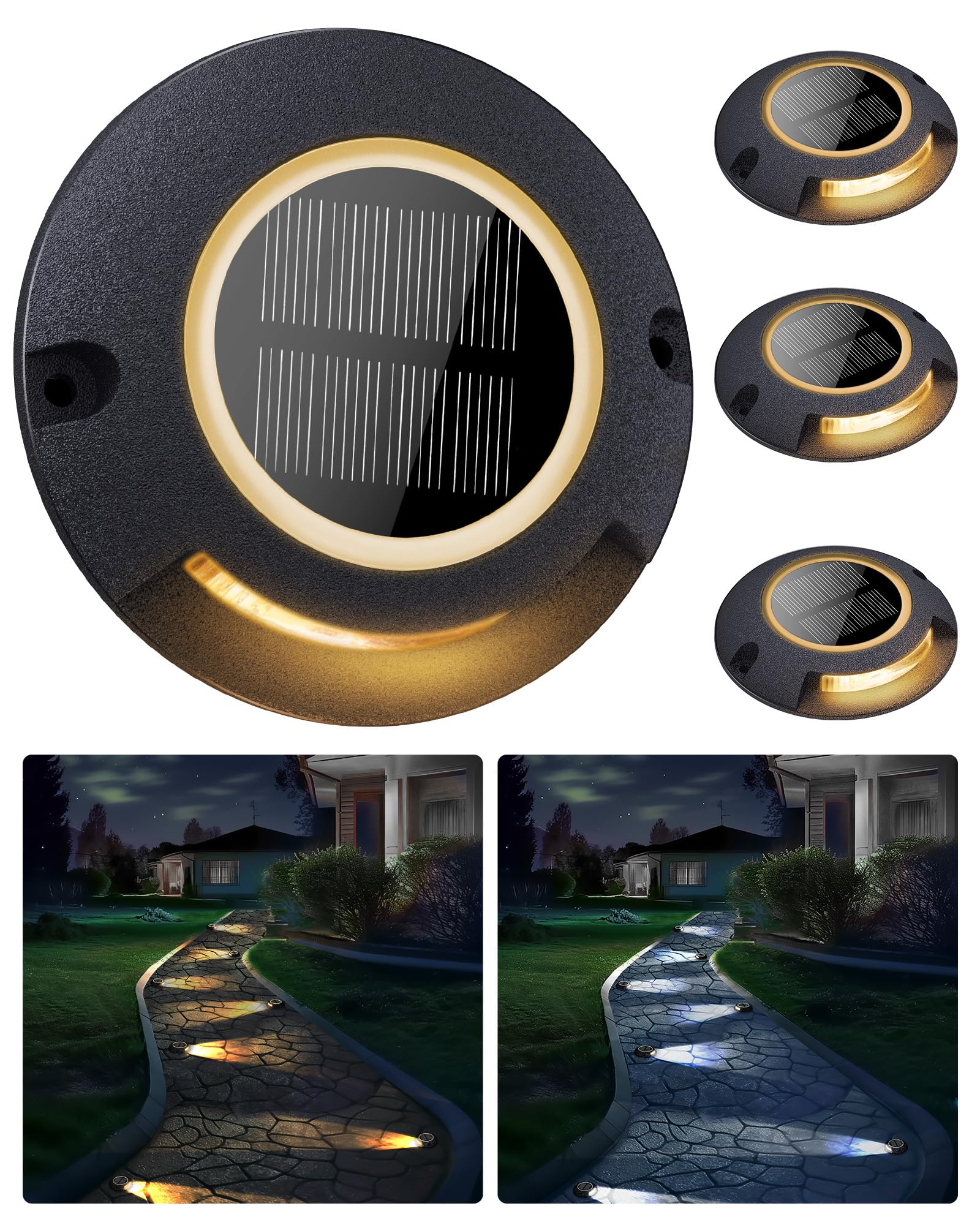 Fabstyl Solar Dock Lights 4 Pack, Waterproof Led Driveway & Pathway Lights, Black