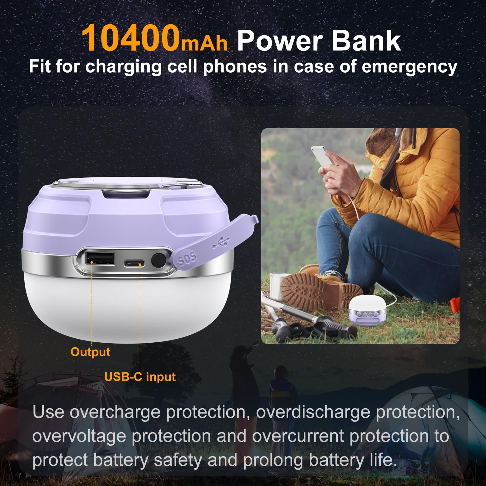 Zmnt Led Camping Lantern Rechargeable 1400Lm  Up To 420H Running Time Camping Tent Rgb Light  10400Mah Emergency Hanging Light For Hurricane  Power Outages  Home  Hiking Violet
