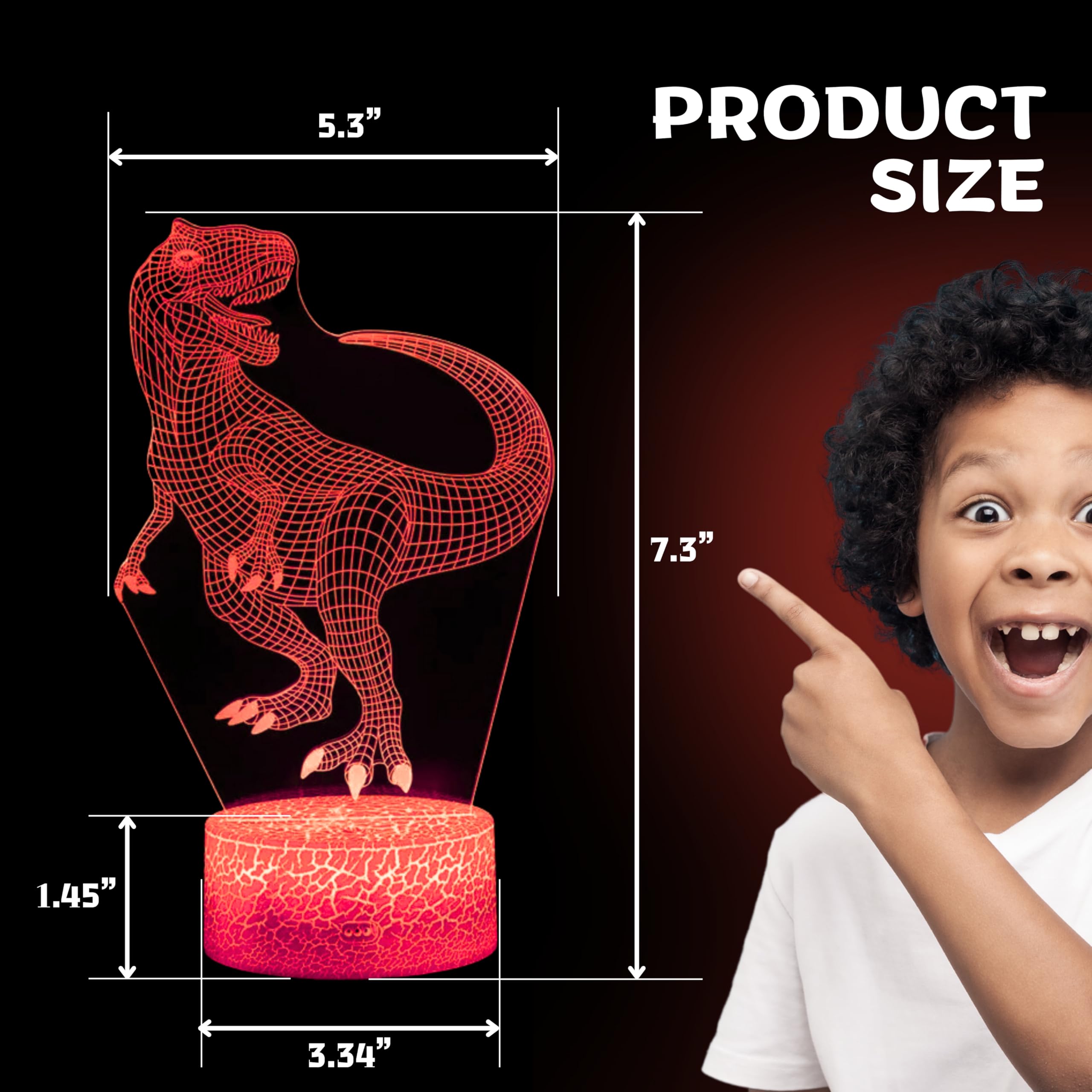 Dinosaur Night Light 3D Illusion - Dinosaur Nightlight For Boys Girls With 16 Color Changing Led Dino Light Acrylic Night Light
