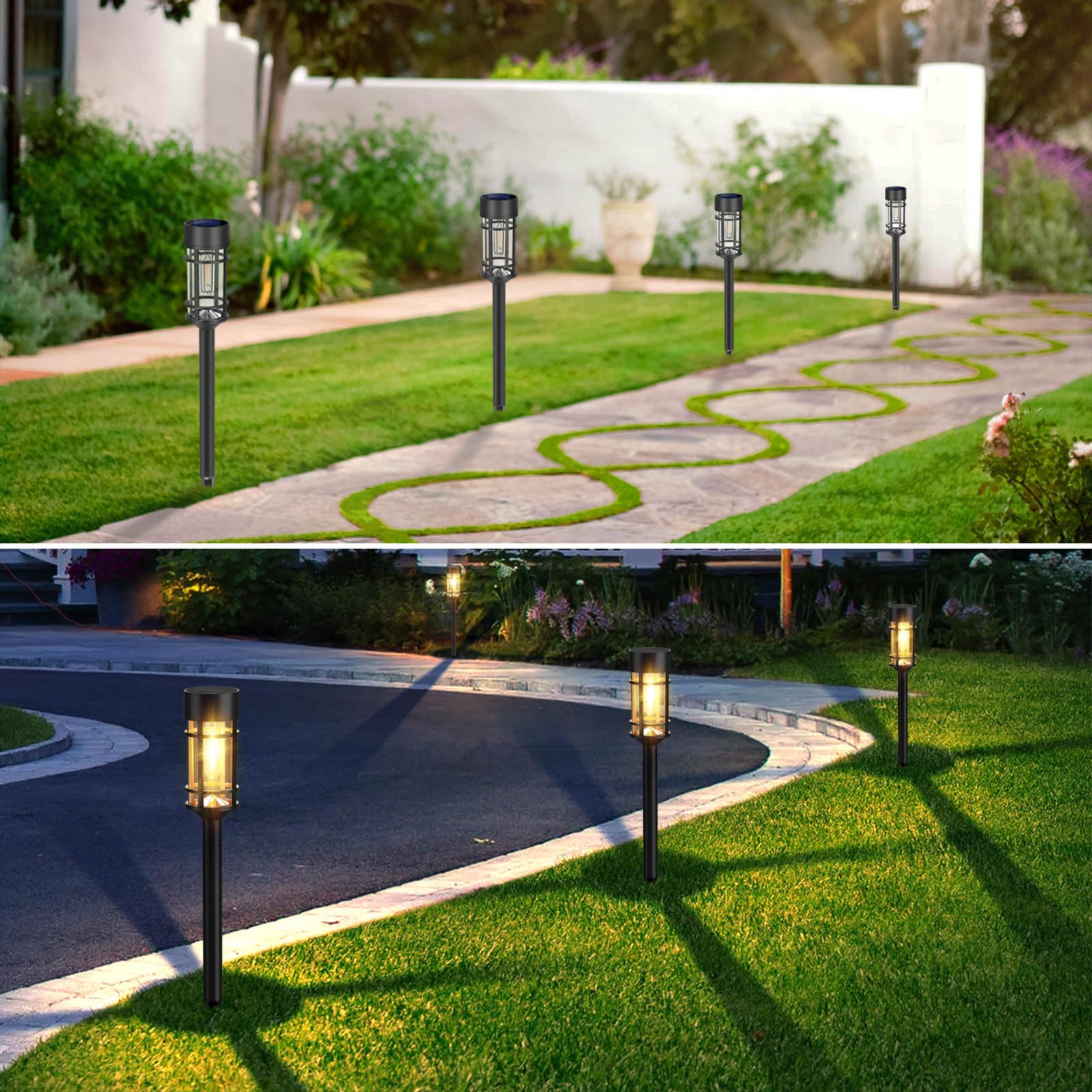Mancra 8 Pack Solar Pathway Lights, Led Glass & Stainless Steel Outdoor Garden Lights