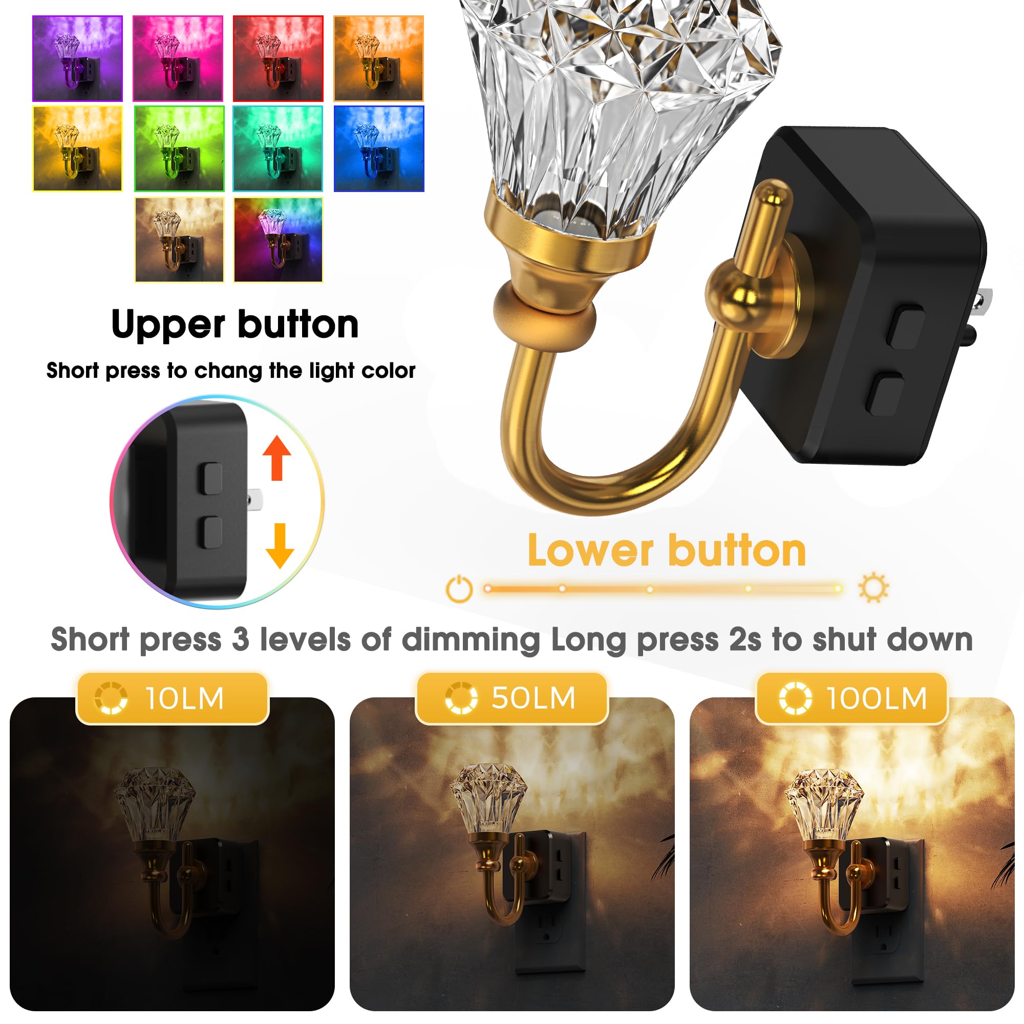 L Lohas Led Night Lights Plug Into Wall - 2 Pack 10-Color Changing Rgb Floral Night Lights With Auto Sensor, 3 Brightness Levels