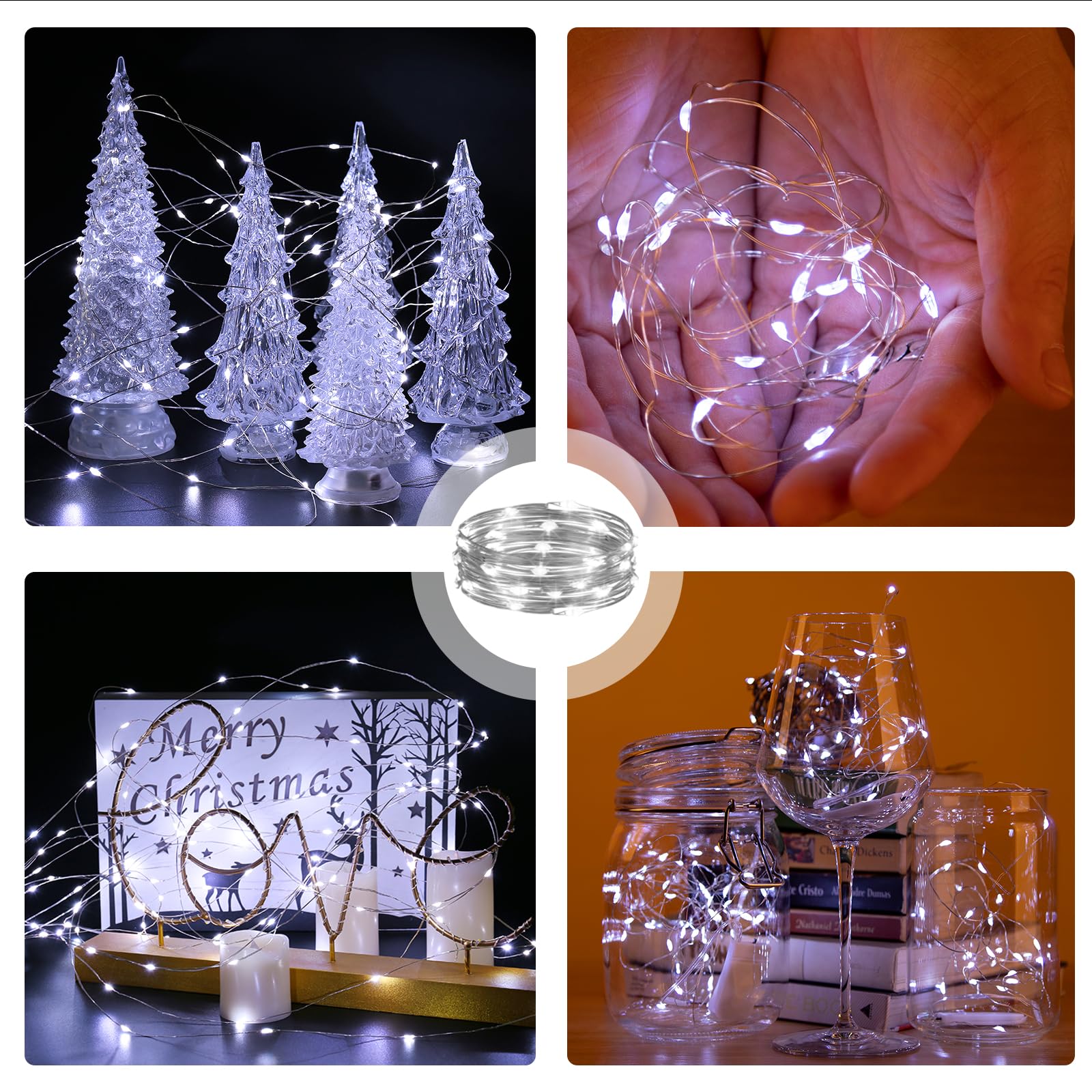 Sinamer 6Pcs White Fairy Lights Battery Powered With Timer, 7Ft 20Leds Twinkle Mini Lights With Remote,Waterproof Small Silver Wire Firefly Starry For Diy Wedding Party Christmas