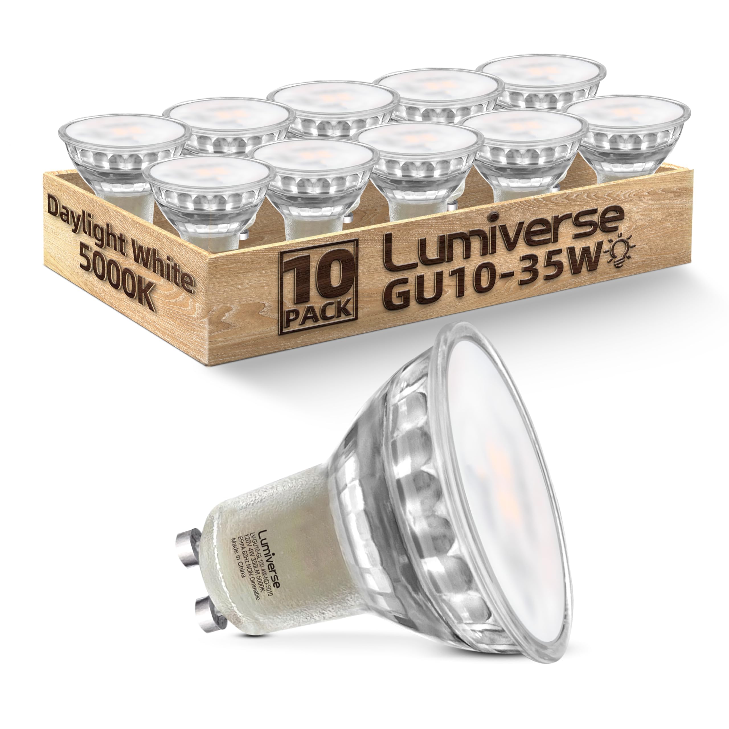 Lumiverse GU10 LED Bulb 4W 5000K Daylight White Non-Dimmable 350lm 10 Pack Halogen Replacement