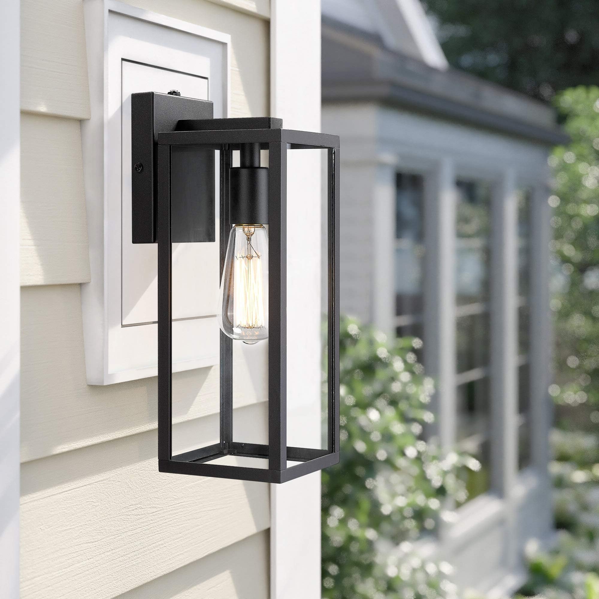 Bestshared Outdoor Wall Lantern, Black Metal Sconce Light, 2 Pack, Anti-Rust with Clear Glass, Model CLK200