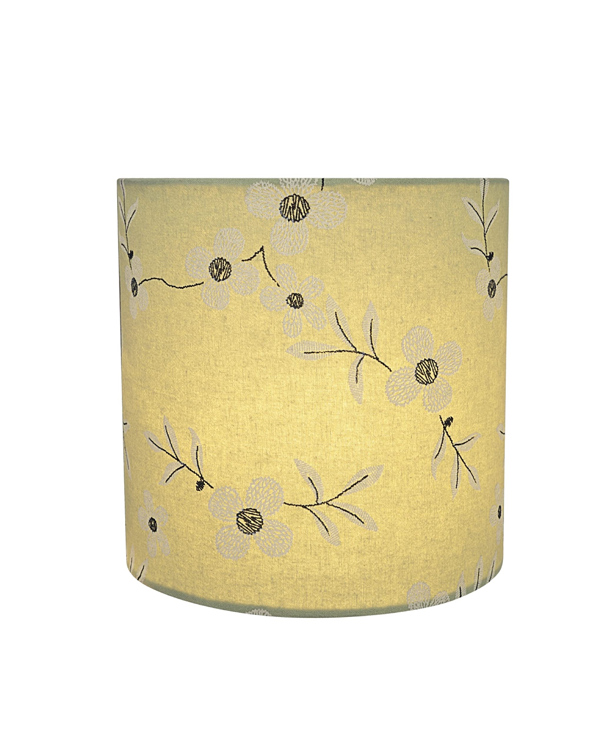 Aspen Creative Lamp Shade, Transitional Drum, Printed Fabric, 8in x 8in x 8in, Tea Green with White Flowers, Model 31235A