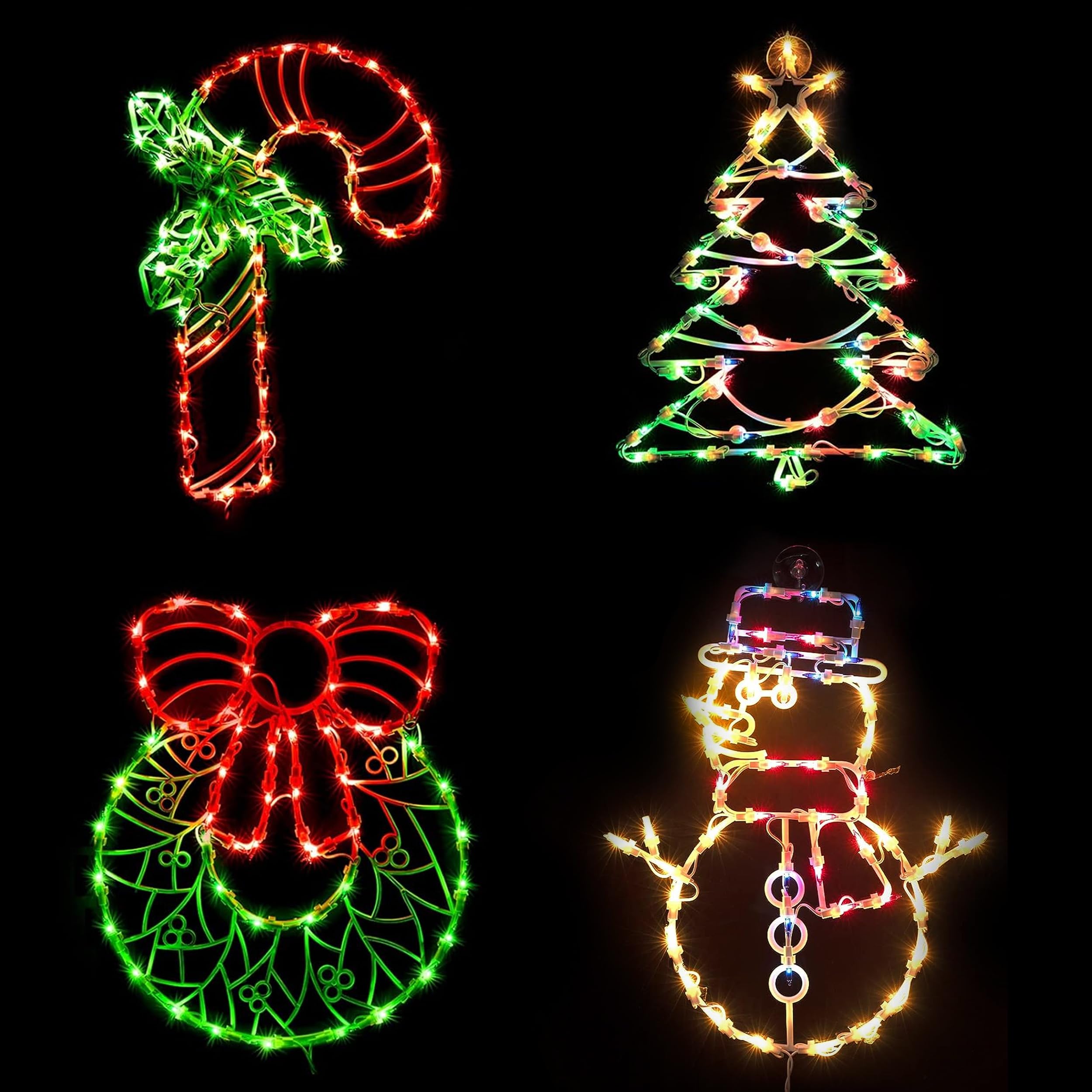 UBTKEY Christmas Window Decorations Lighted, 4 Pack 16'' Plug-in Christmas Window Silhouette Lights for Christmas Holiday Indoor
