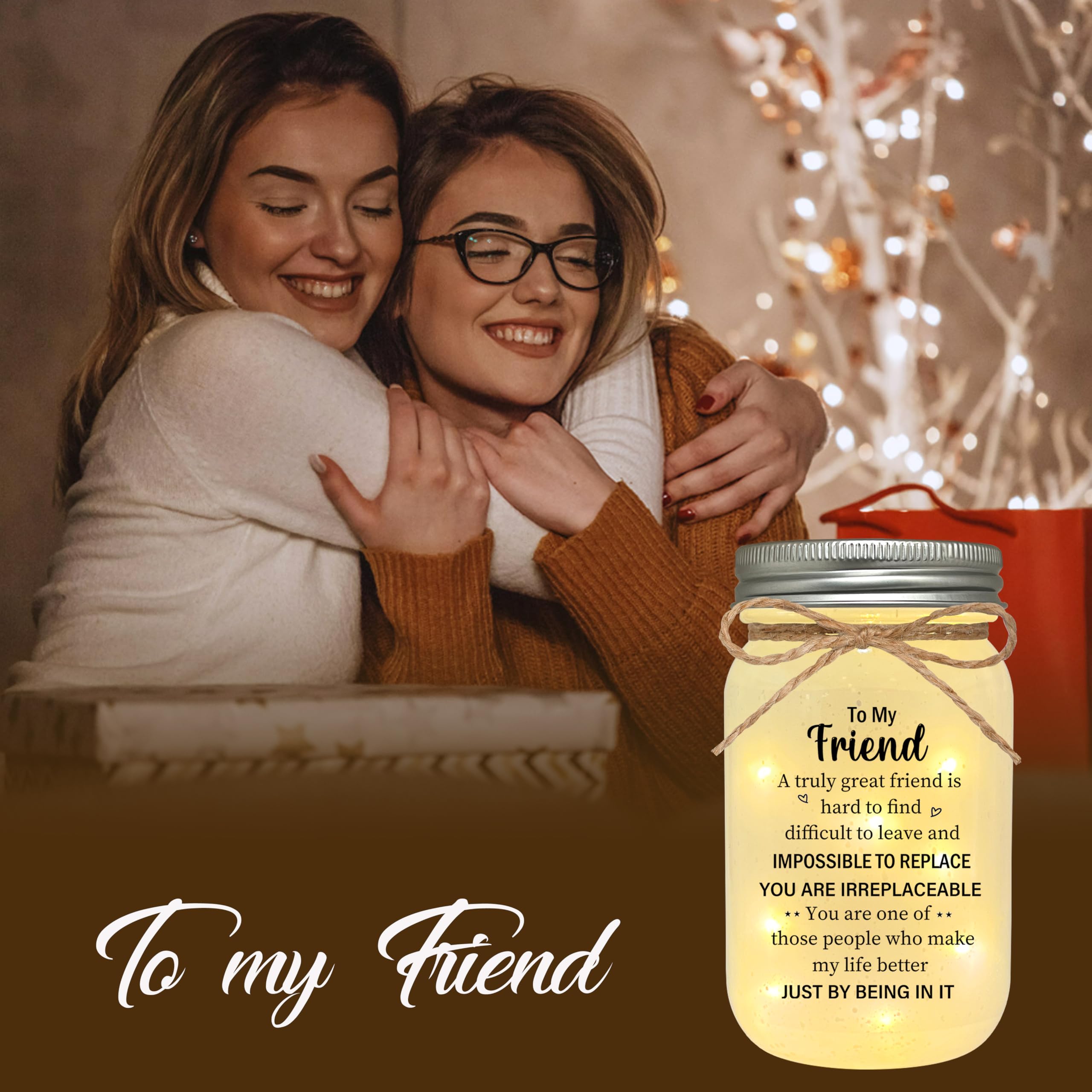 LE XIAOXI Mason Jar Night Light - Best Friend Birthday Gift, Glass, 5.1in x 2.75in, Color: Friend 1, Model: RX246