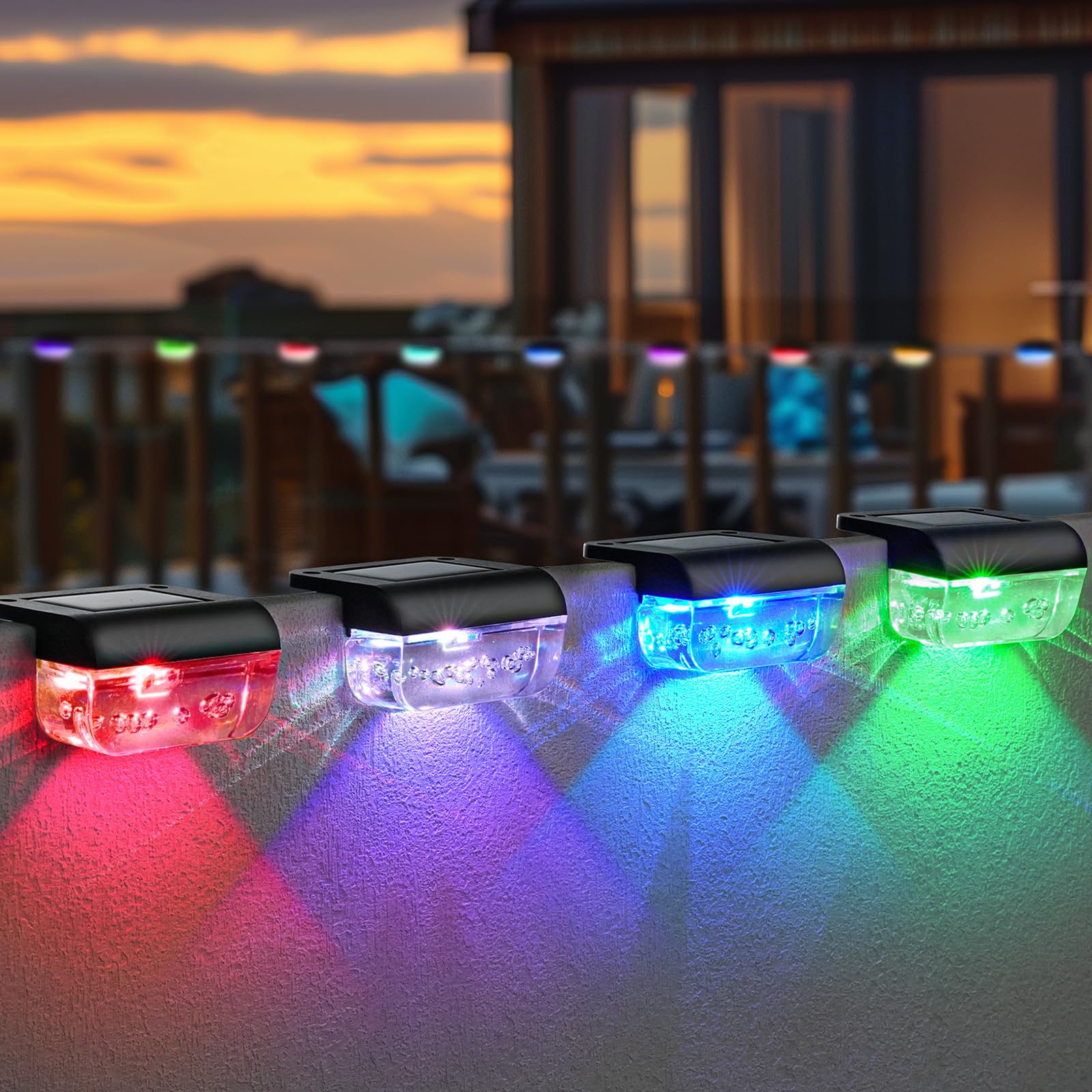 Herzila 12 Pack Solar Deck Lights  RGB Color Changing Christmas Solar Fence Lights  Waterproof Step Lights for Outside  Step  Fence  Deck  Stair  Pool and Yard