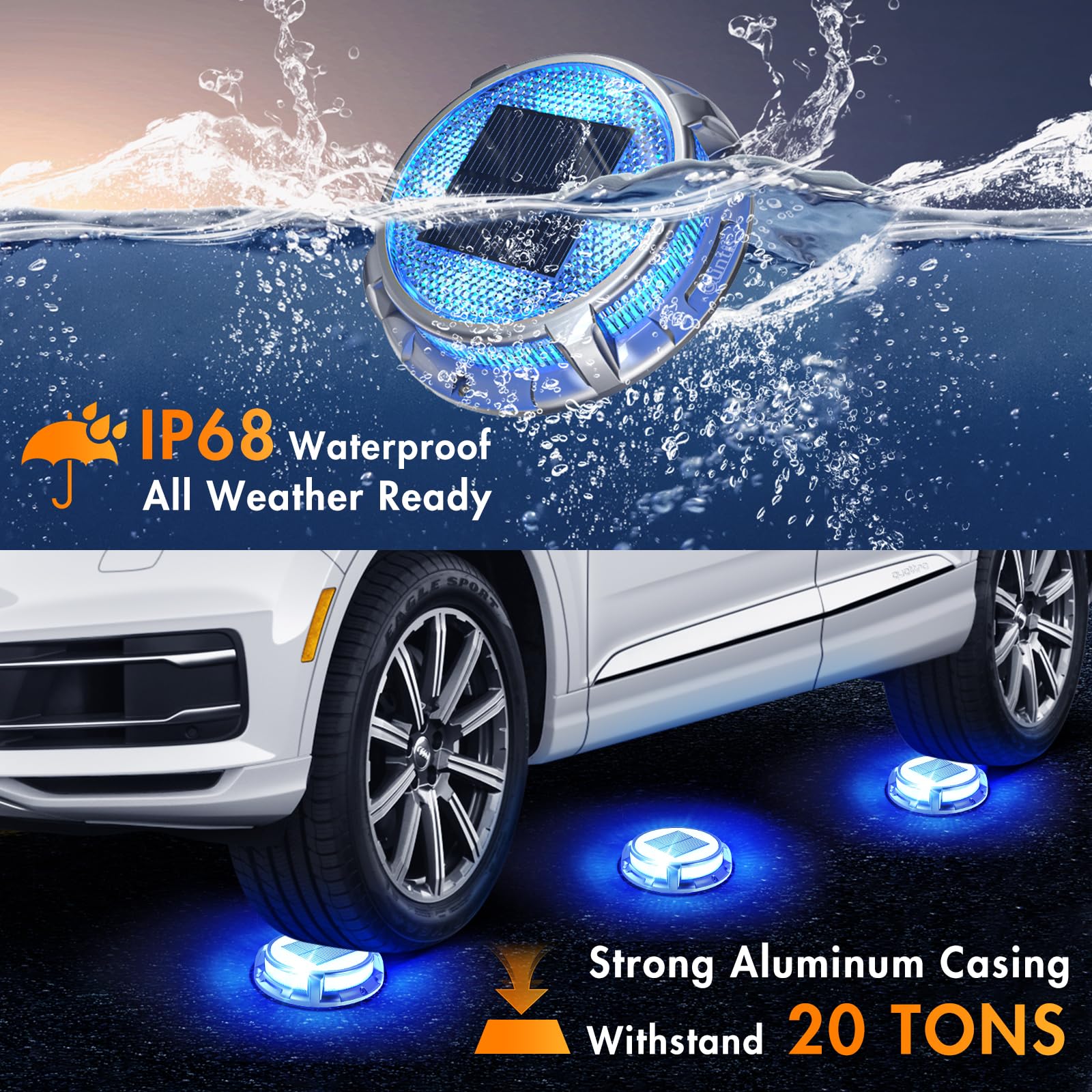 Quntis Solar Deck Lights, 4 Pack Outdoor Ip68 Waterproof, 3 Color Modes For Pathway & Driveway