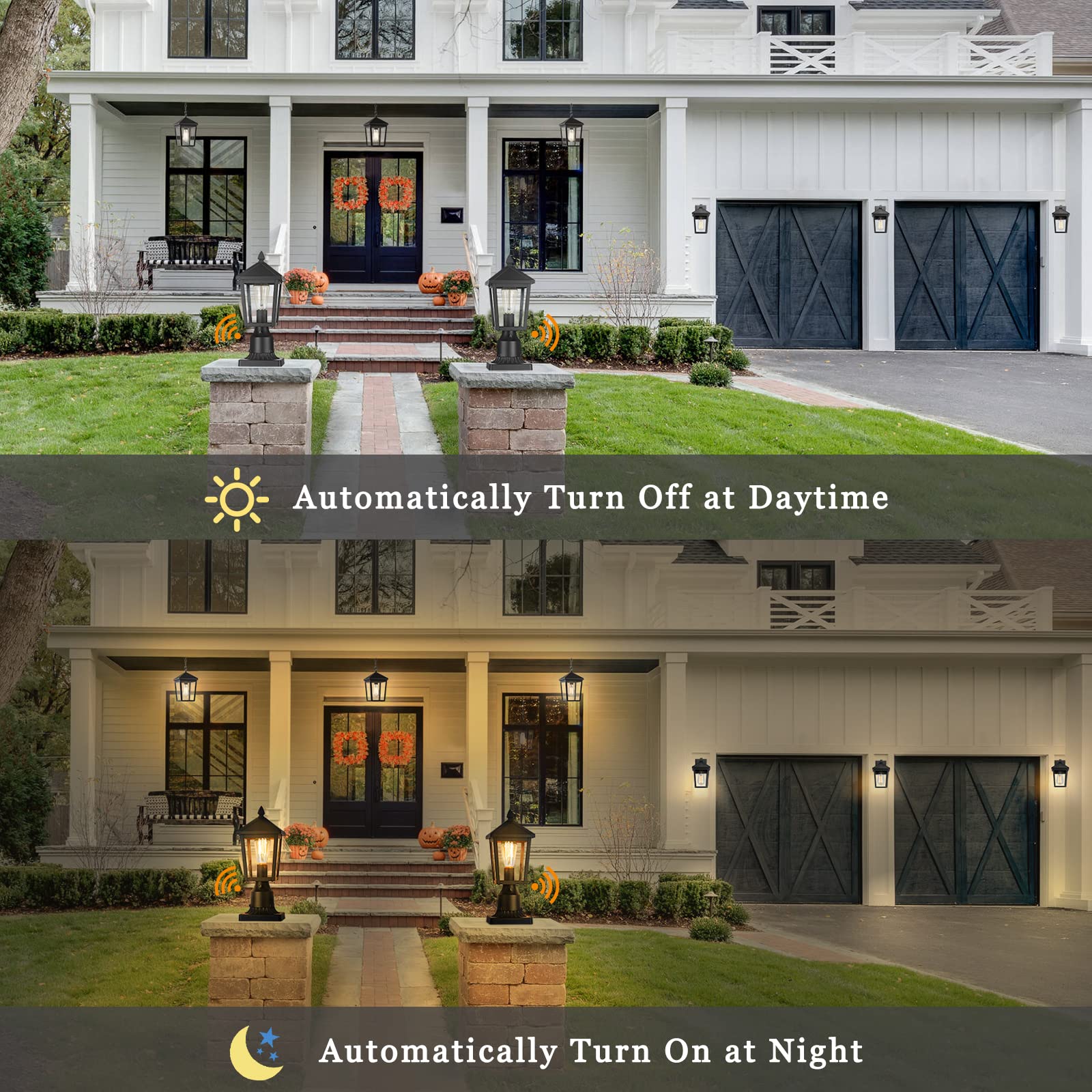 Zeyu 2 Pack Dusk To Dawn Outdoor Post Lights, Industrial Pole Light For House Courtyard, Die-Cast Aluminum With Clear Glass, Bla