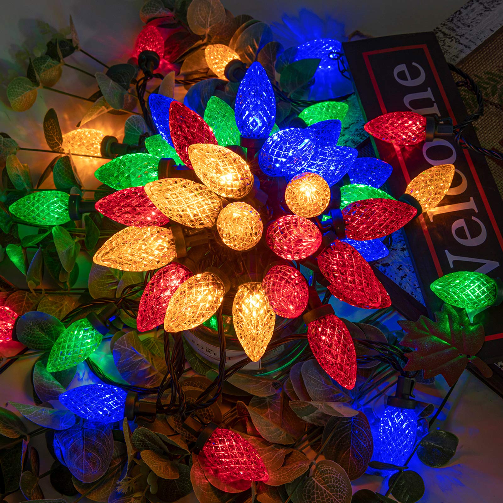 AWQ C9 Christmas String Lights 100 LED 81FT Multicolor Waterproof 8 Modes Timer Indoor Outdoor