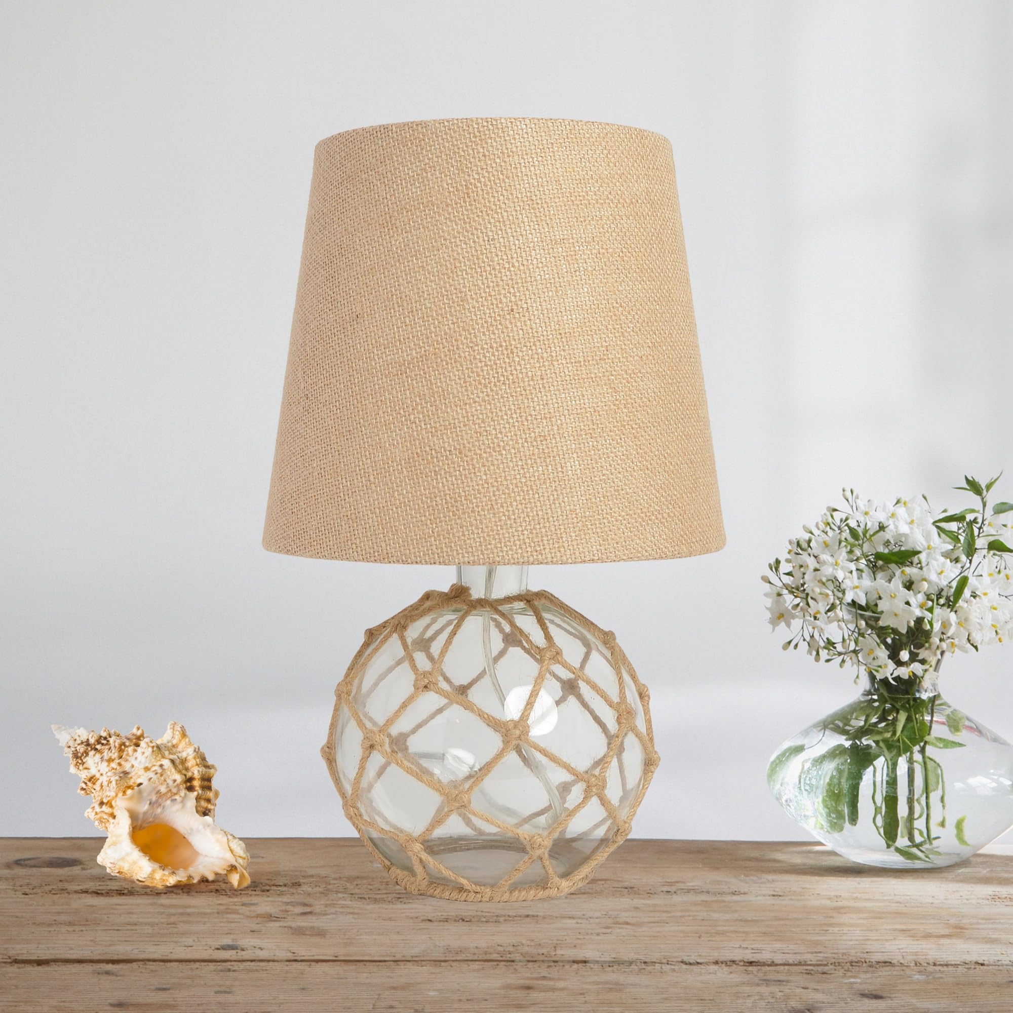 Elegant Designs LT1050-CLR Coastal Sea Glass Table Lamp, Clear/Burlap, Pack of 2