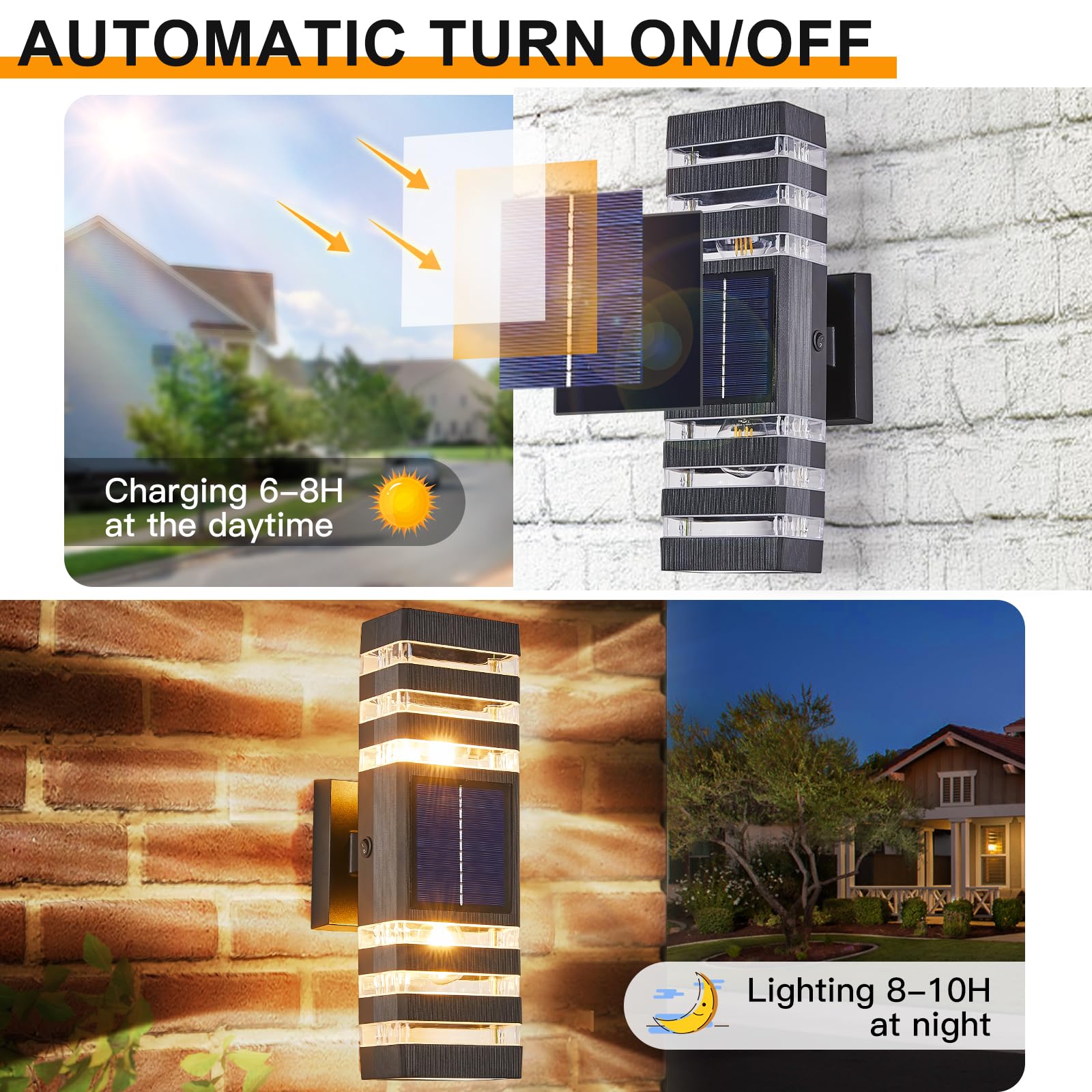 Delicavy 2 Pack Solar Wall Light With 4 Bulbs, Waterproof Modern Sconces For Outdoor Use