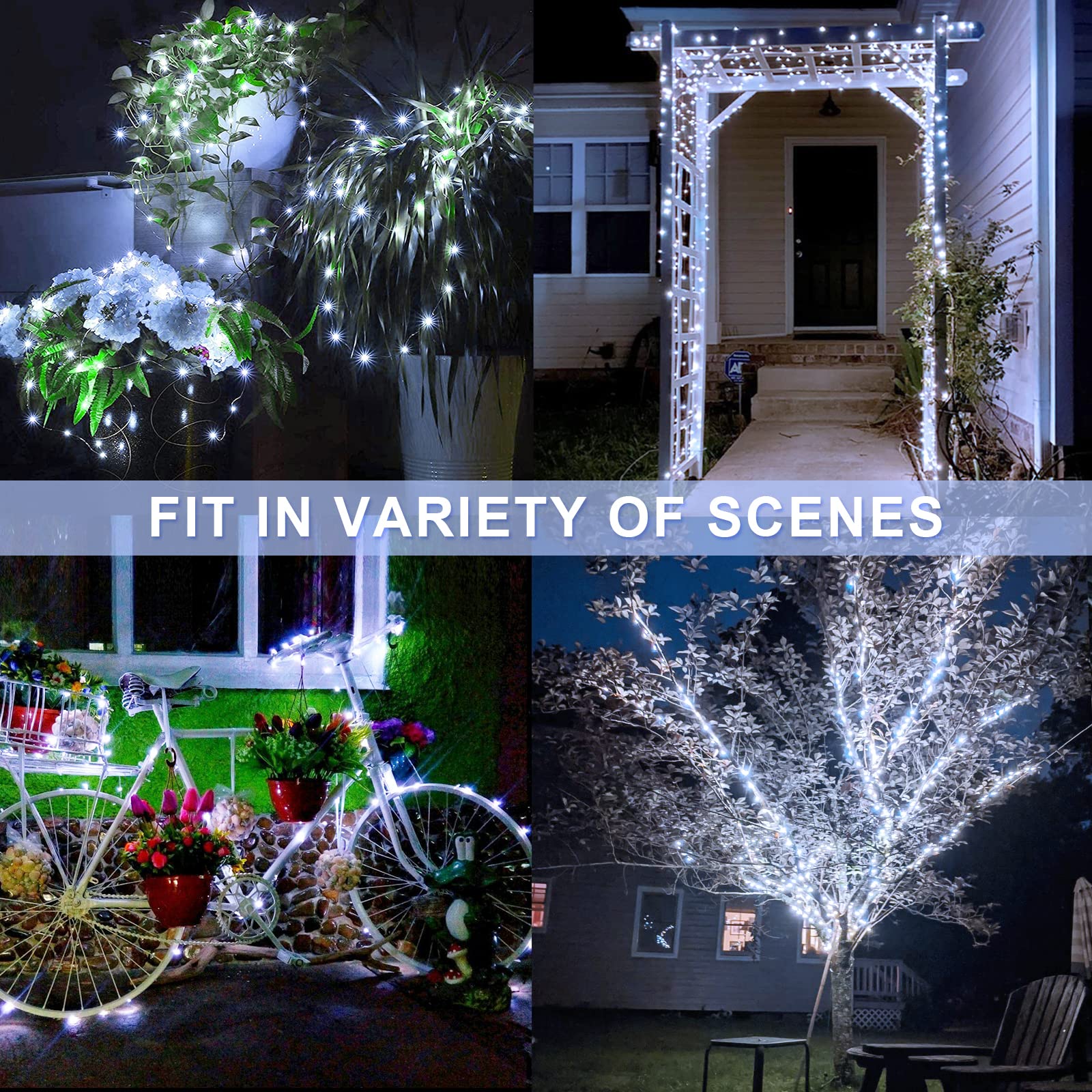 JMEXSUSS Solar String Lights, 33ft 100 LED, Waterproof, 8 Modes, Copper Wire, 2 Pack, White
