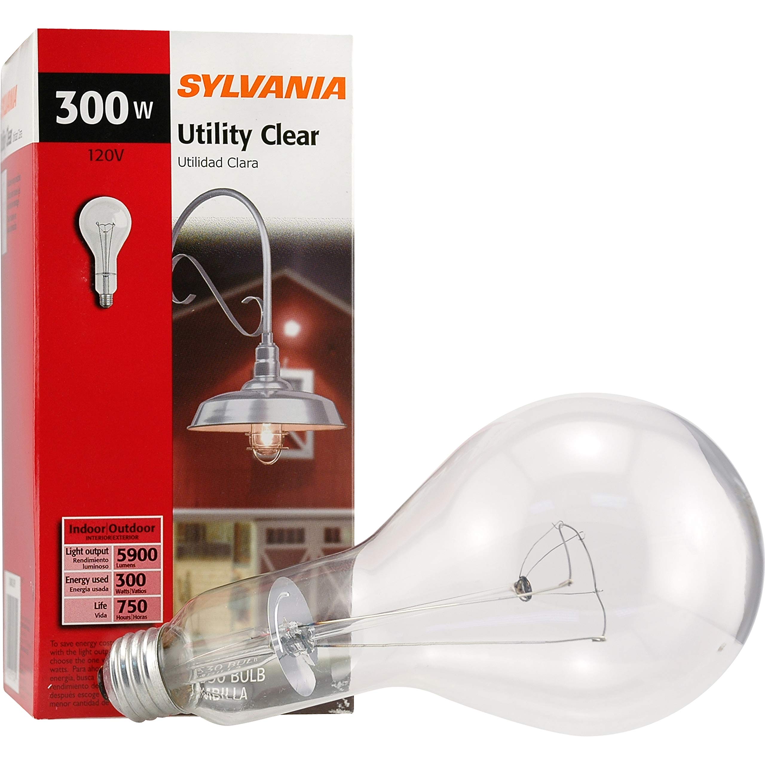 LEDVANCE 15740 300-Watt Incandescent, 5870 Lumens, E26 Medium Base, PS30 Shape Industrial Light Bulb, Clear Finish, 120V