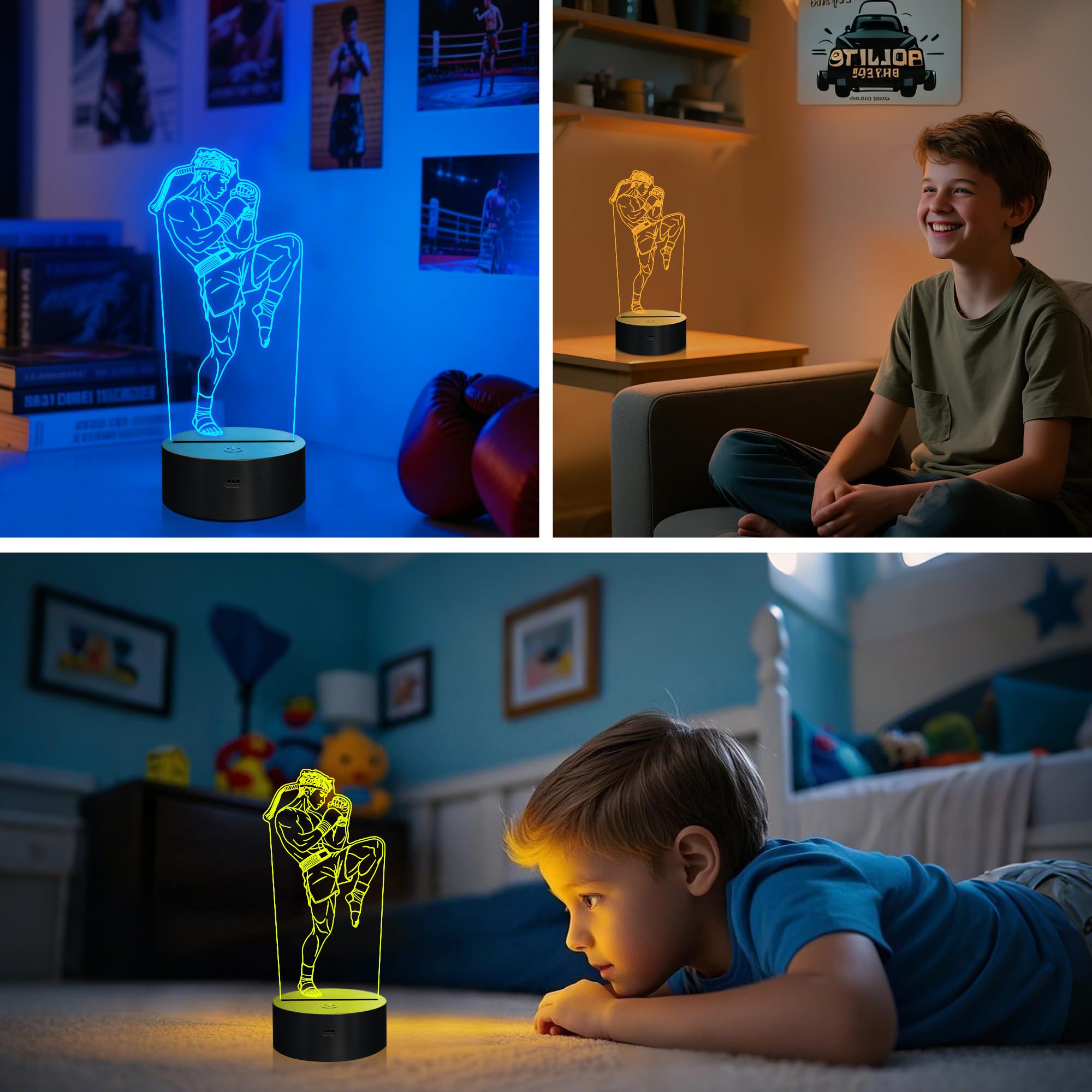 OkiyiD Muay Thai Gifts for Men, 3D Muay Thai Night Light Illusion Lamp with 16 Colors Remote Control, Martial Art MMA Gift for K
