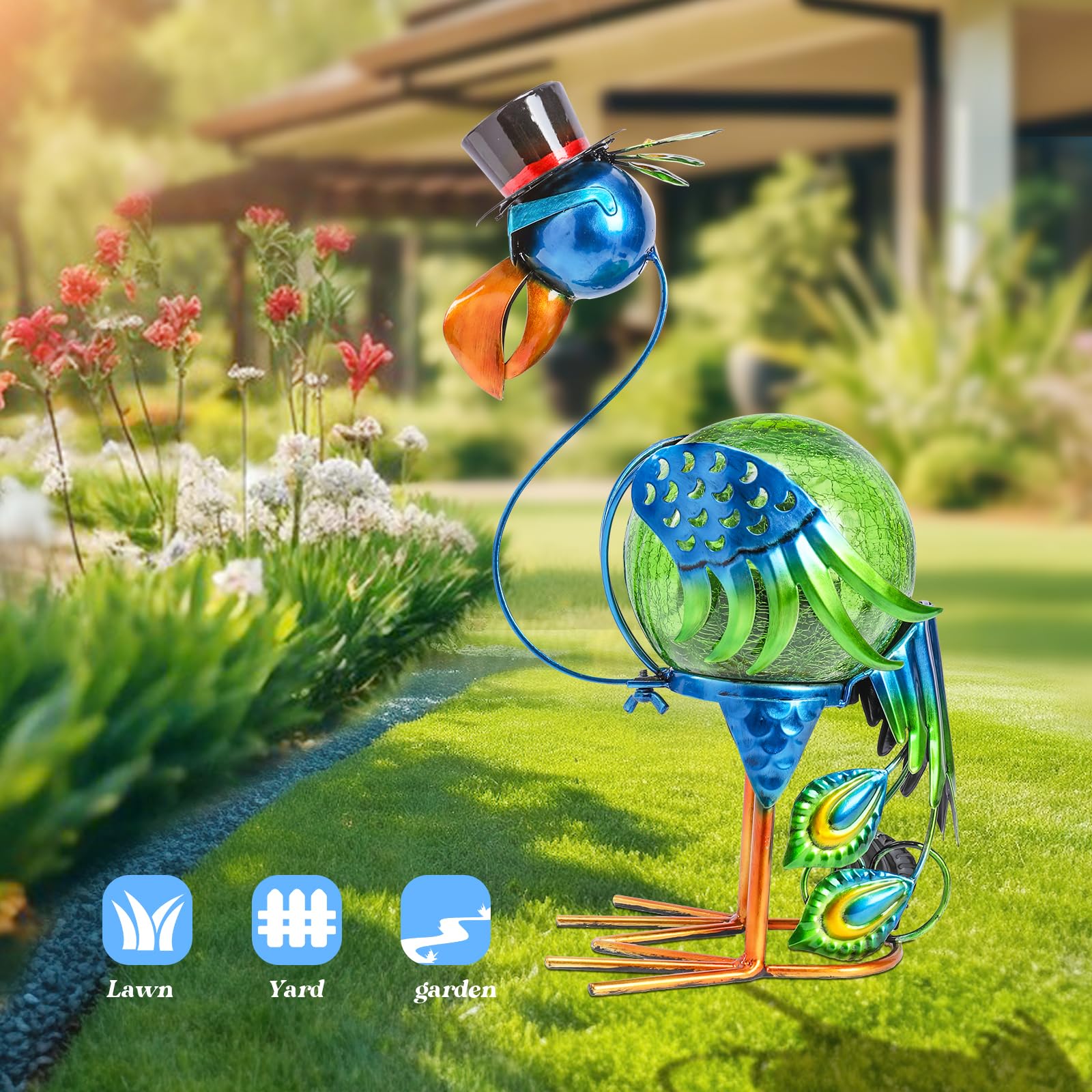 MUMTOP Peacock Solar Lights - Waterproof LED Lantern for Outdoor Decor, Blue, Model 5400B