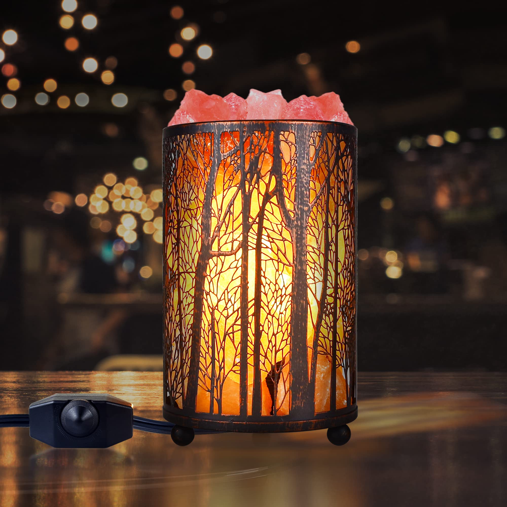 Himalayan Pink Salt Lamp, Natural Salt Rock Lamp With Retro Forest Basket And Dimmer Switch, Romantic Night Light Plug In, Decor