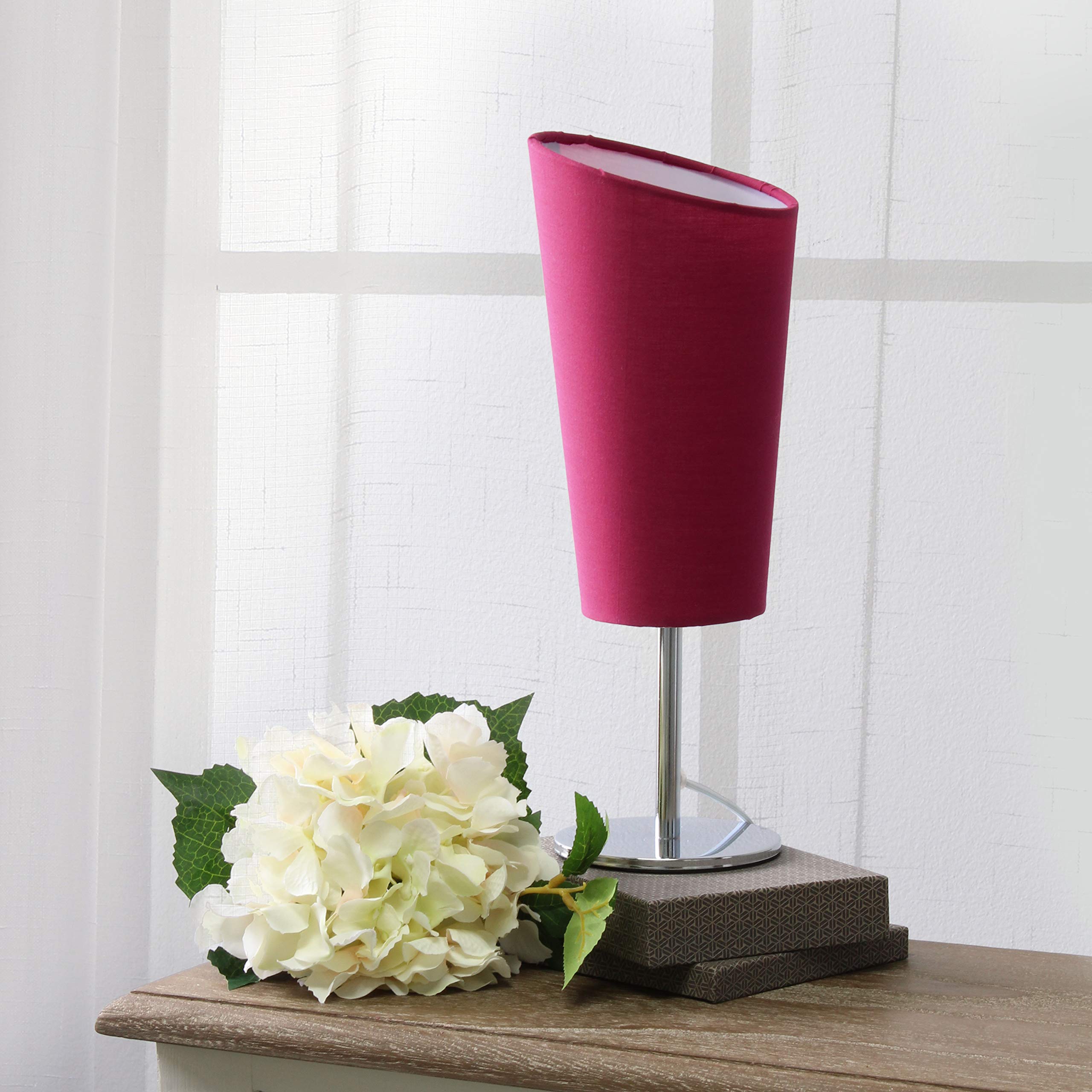 Simple Designs Lt2061-Pnk Mini Table Lamp, Pink Fabric Shade, Chrome Base, 4.75X4.75X12.6