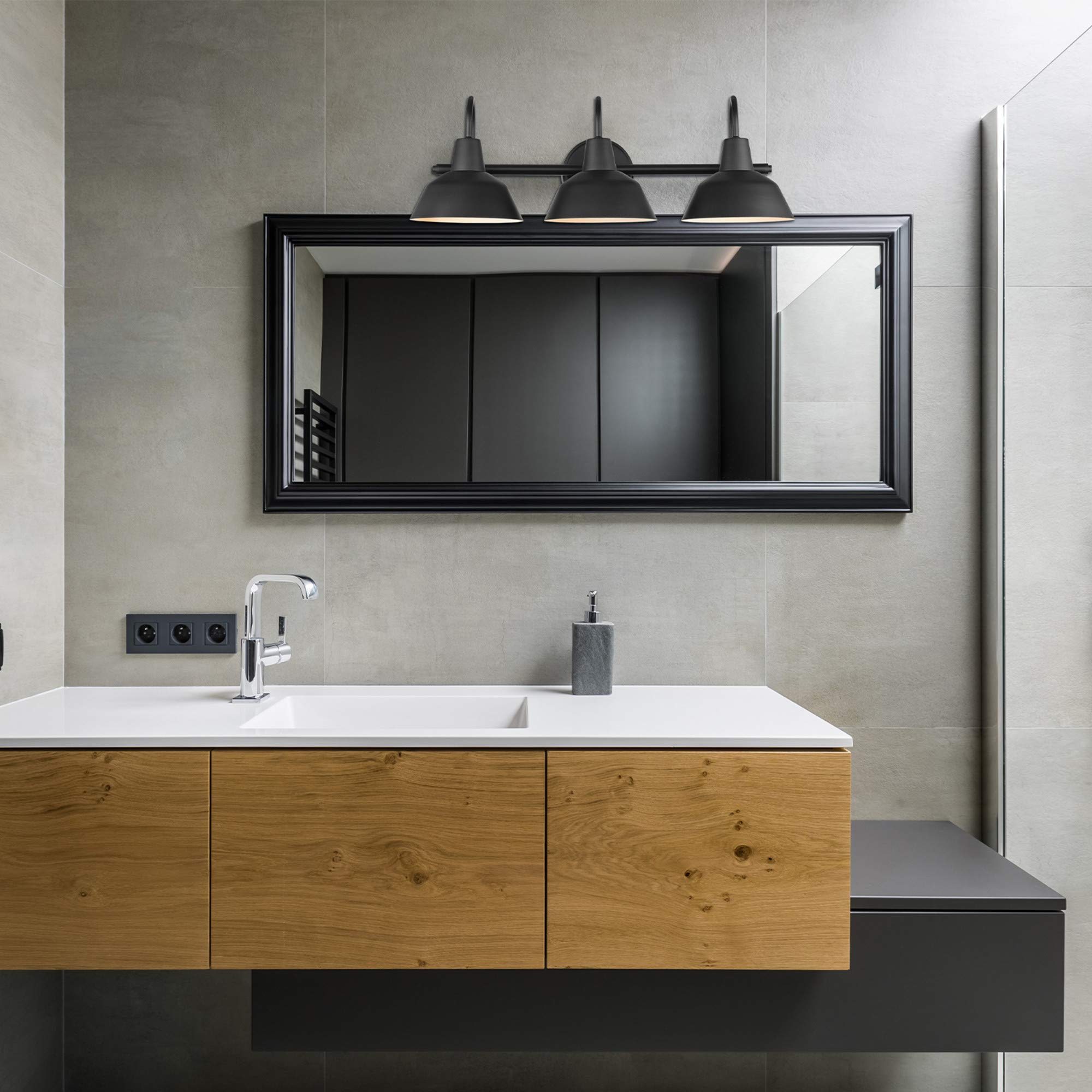 Globe Electric 51710 Bathroom Accessory Set, 5-Piece, Matte Black, Metal, Includes Vanity Light, Towel Bar, Towel Ring, Robe Hook, Toilet Paper Holder