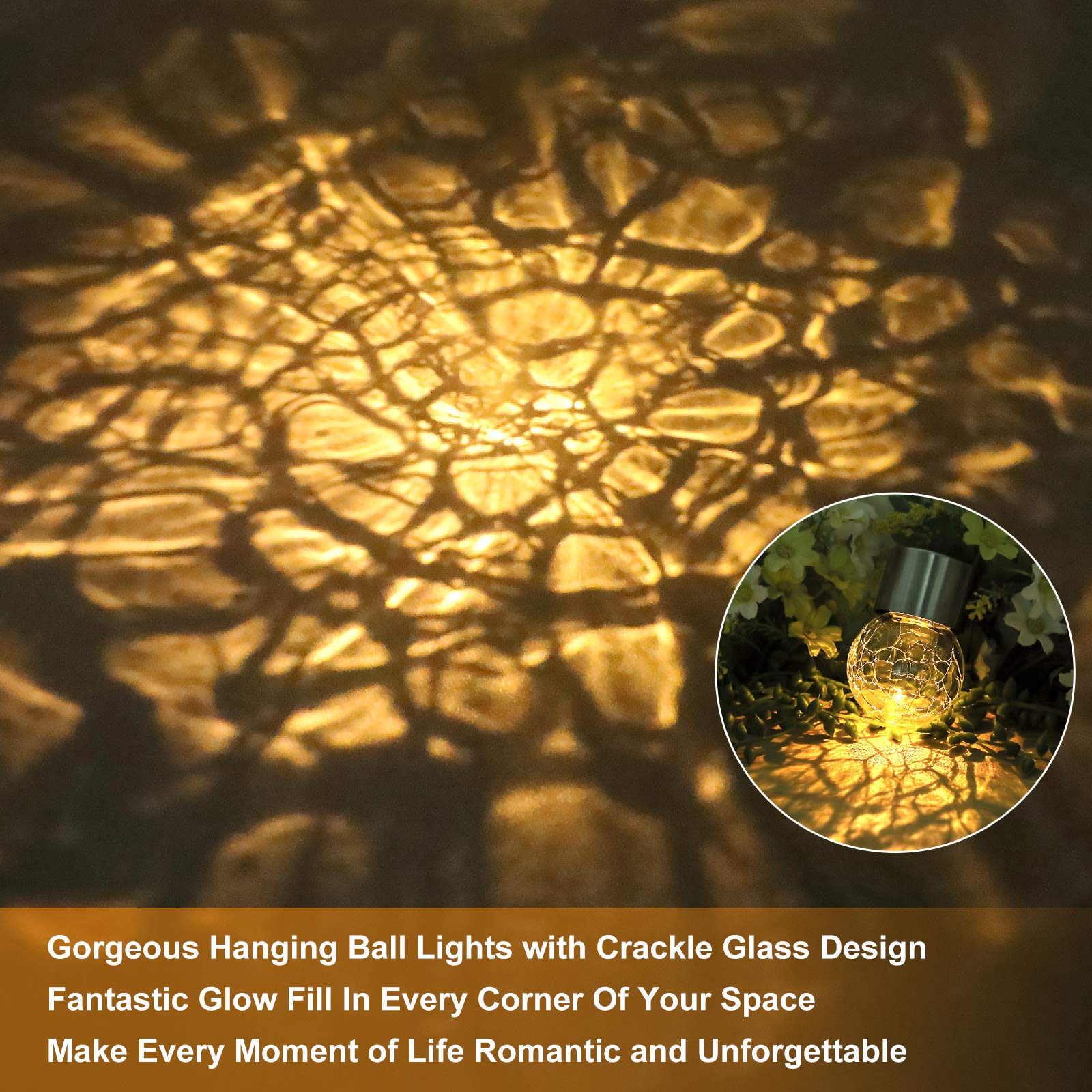 Bosceos 12-Pack Hanging Solar Lights - Waterproof Cracked Glass LED Globes, Warm White for Garden Patio Christmas Decoration