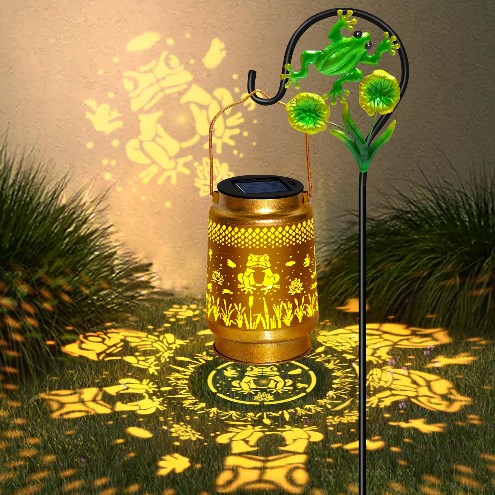 EDOF Frog Solar Lanterns - 2 Packs, Waterproof, Warm White, Metal, with Shepherd Hook, Outdoor Decor for Yard, Garden, Patio