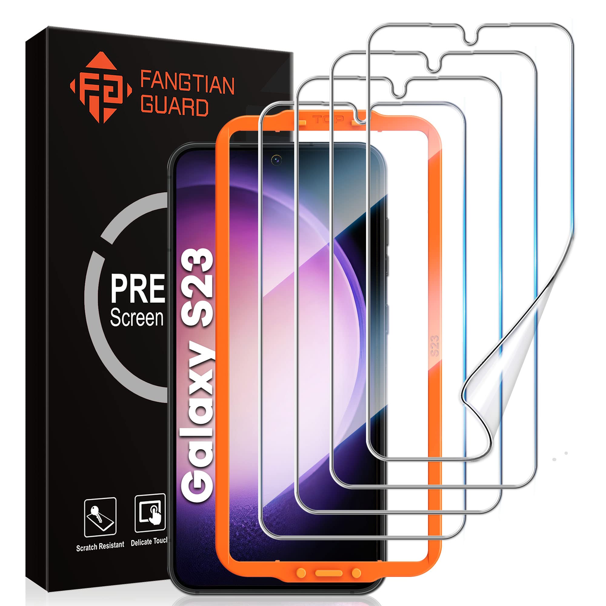 FANGTIAN Galaxy S23 5G Screen Protector - 4-Pack, 7H Hybrid Film, Clear, Fingerprint Compatible, 6.1 Inch