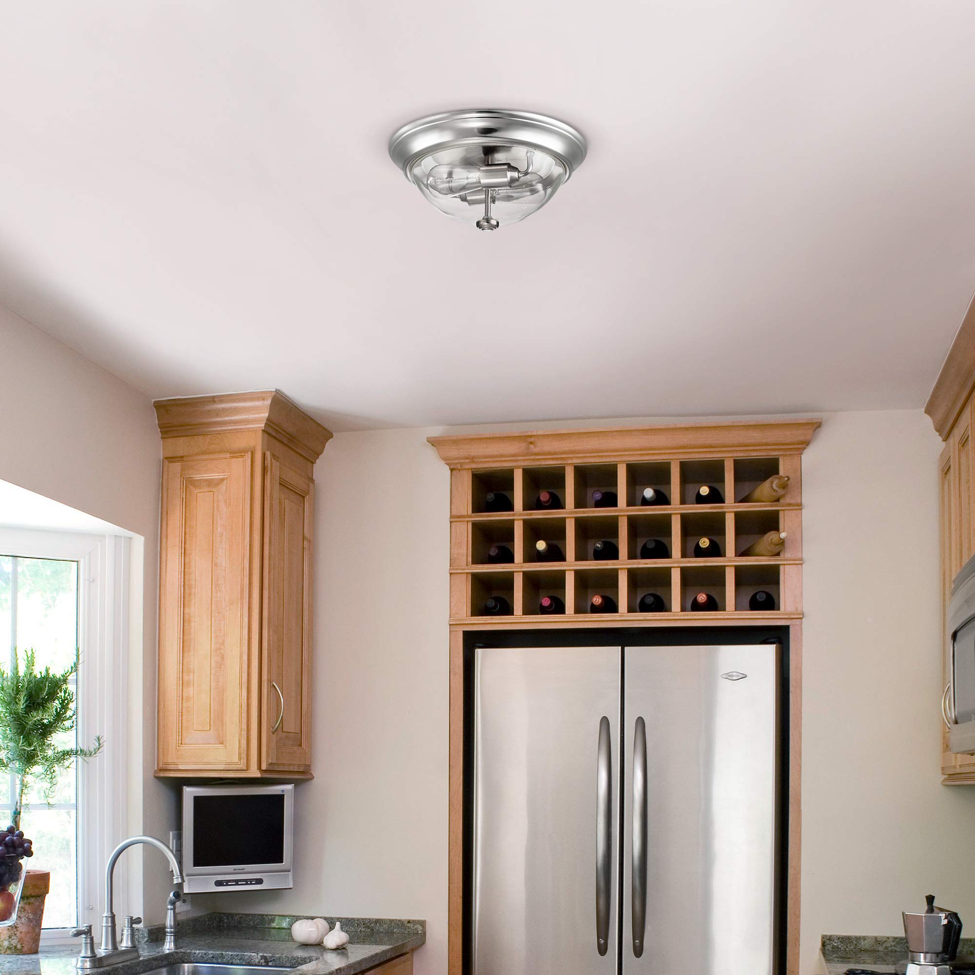 Prominence Home Madalyn 13&quot; Brushed Nickel Flush Mount Clear Glass Bowl Light Fixture