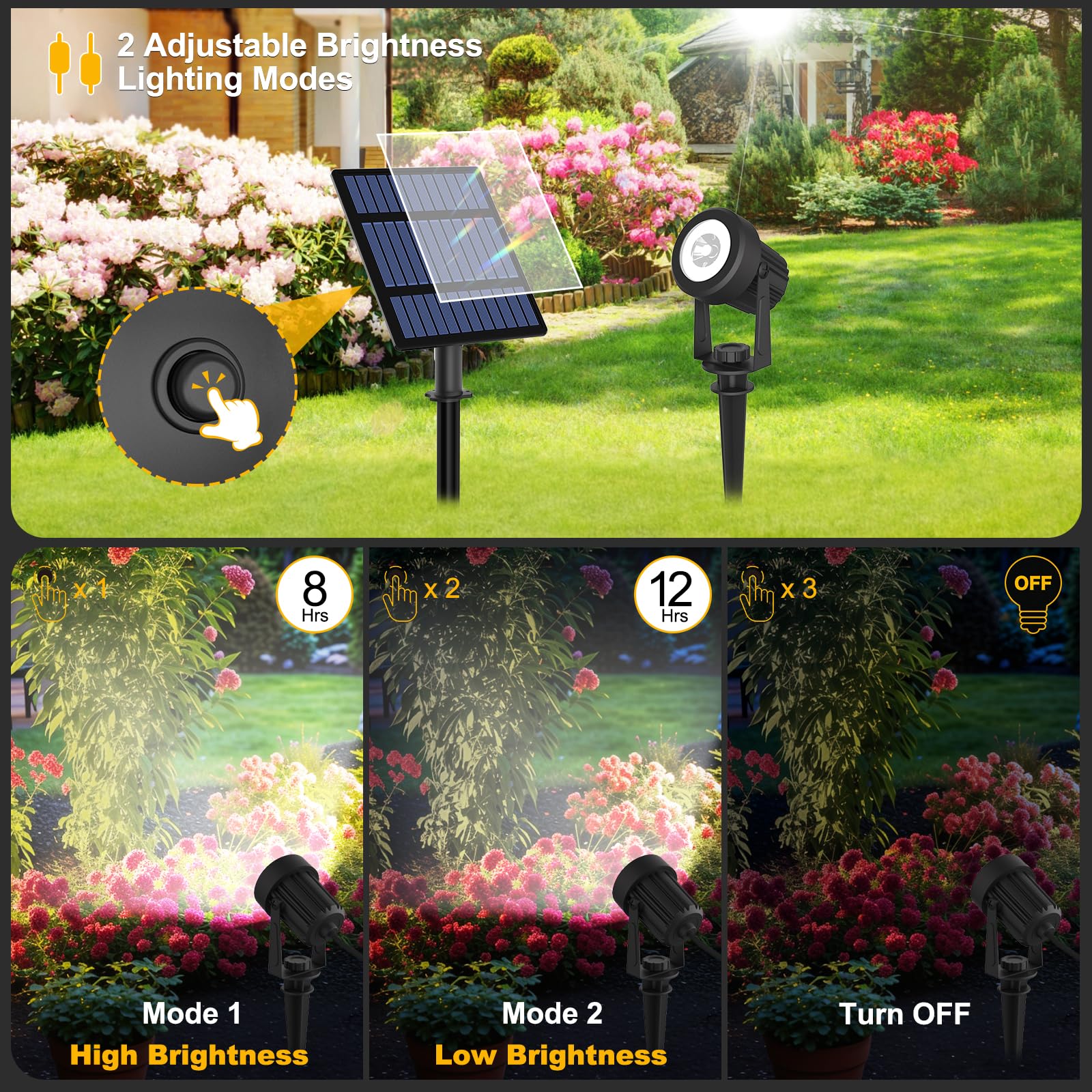 T-Sunus Solar Garden Spotlight Outdoor 6-In-1, White Landscape Spot Lights Ip65 Waterproof, 5W Separated Panel, Dusk To Dawn 600